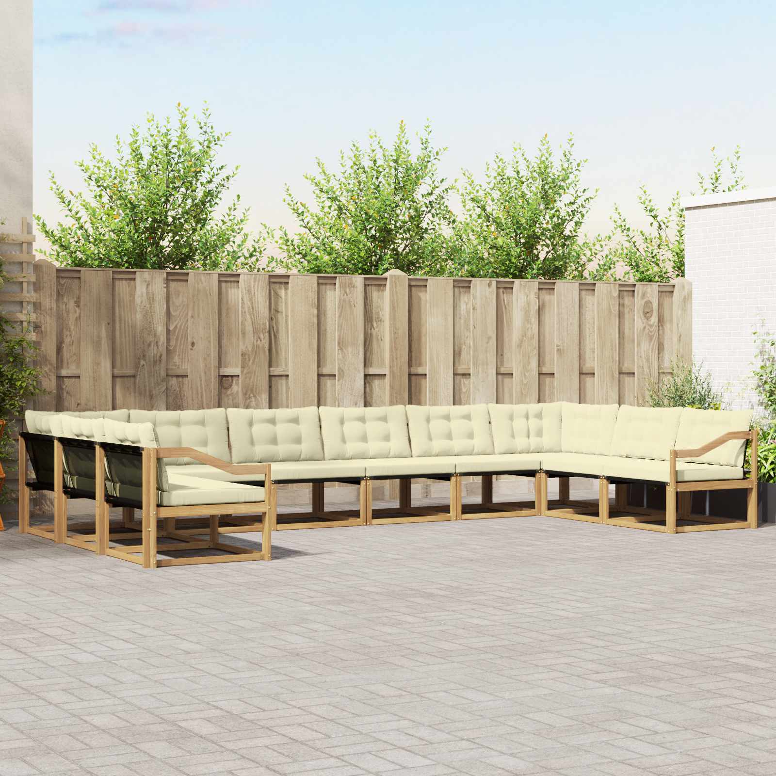 Outdoor-Sofagarnitur mit Kissen 10 pcs Weiß und Creme