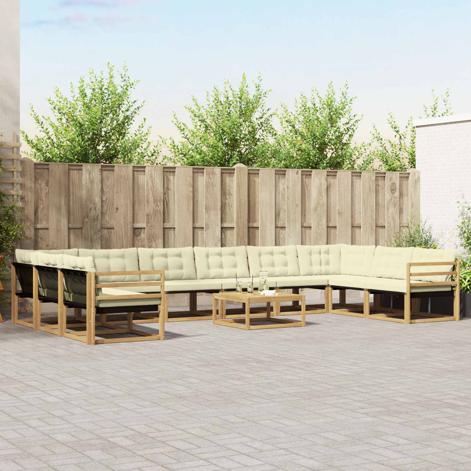 Outdoor-Sofagarnitur mit Kissen 11 pcs Weiß und Creme