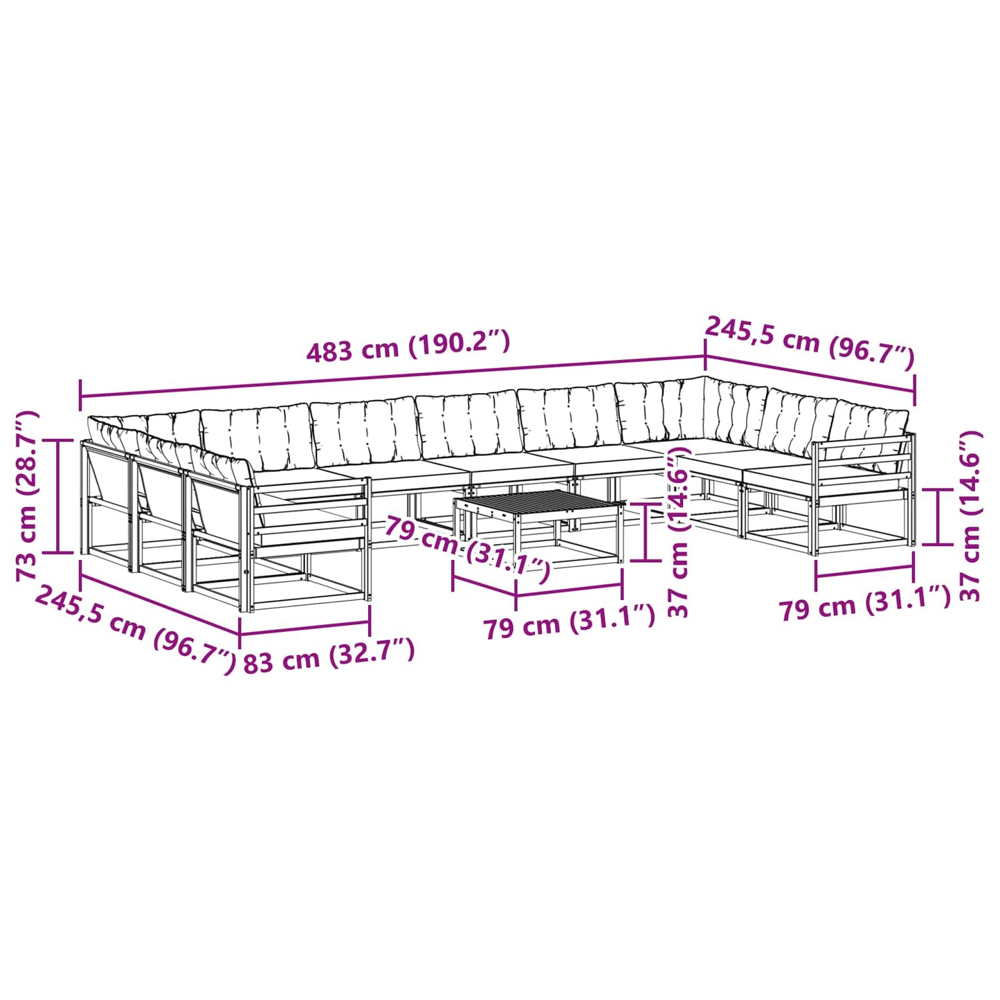 Outdoor-Sofagarnitur mit Kissen 11 pcs Weiß und Creme