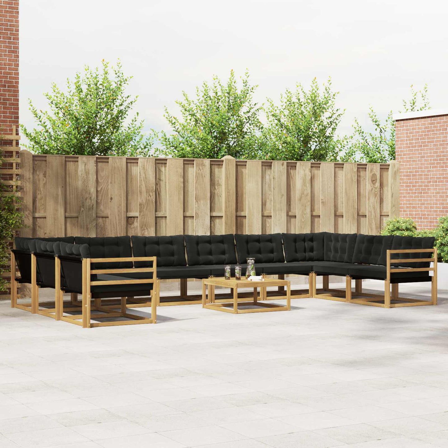 Outdoor-Sofagarnitur mit Kissen 11 pcs Weiß und Schwarz