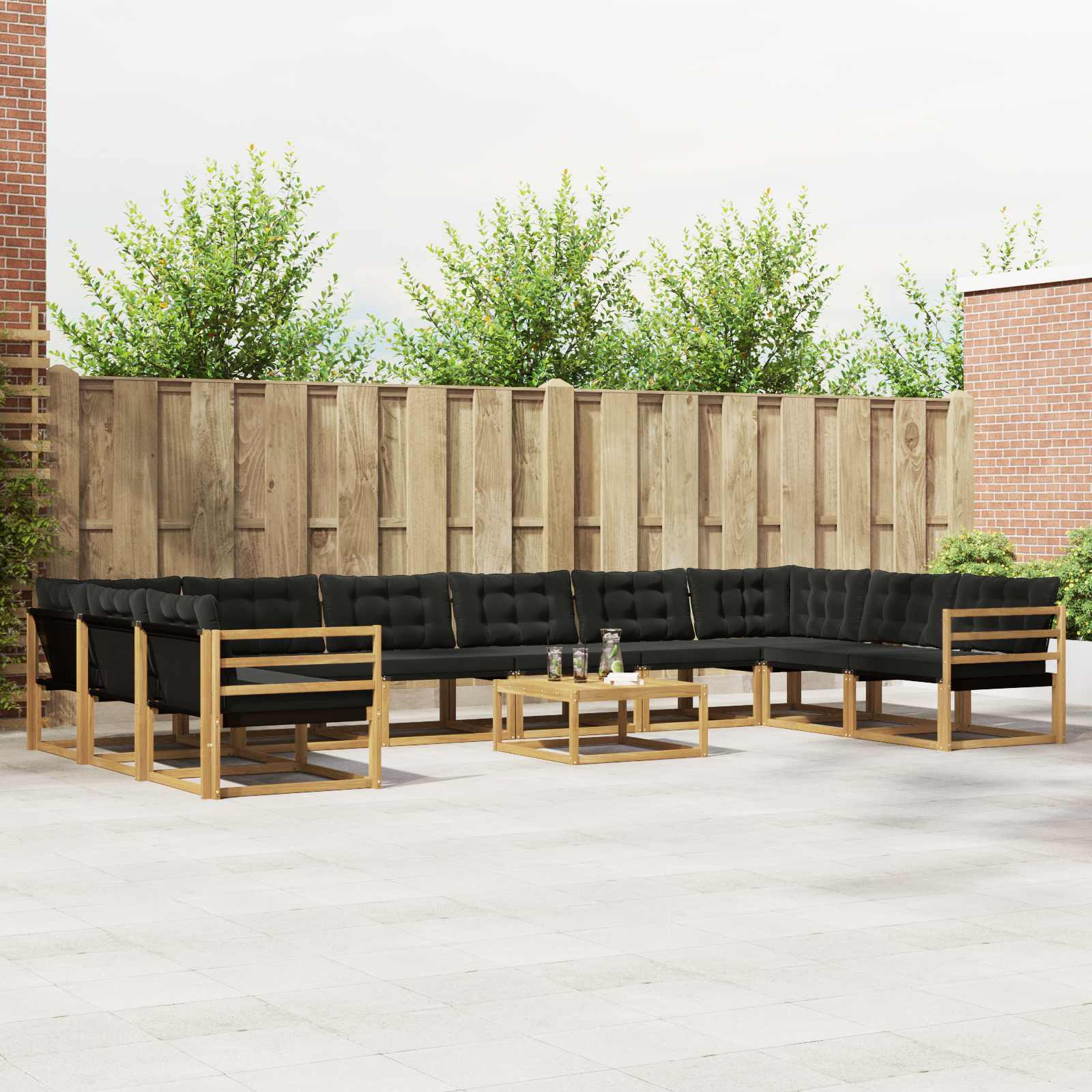 Outdoor-Sofagarnitur mit Kissen 11 pcs Weiß und Schwarz