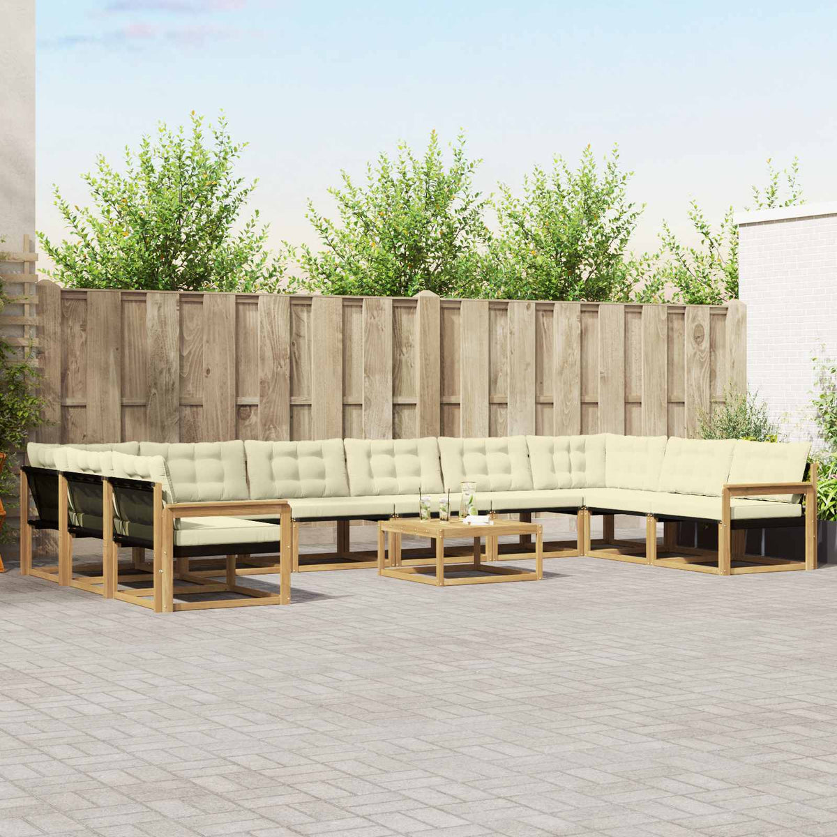 Outdoor-Sofagarnitur 11 stk. Weiß und Creme