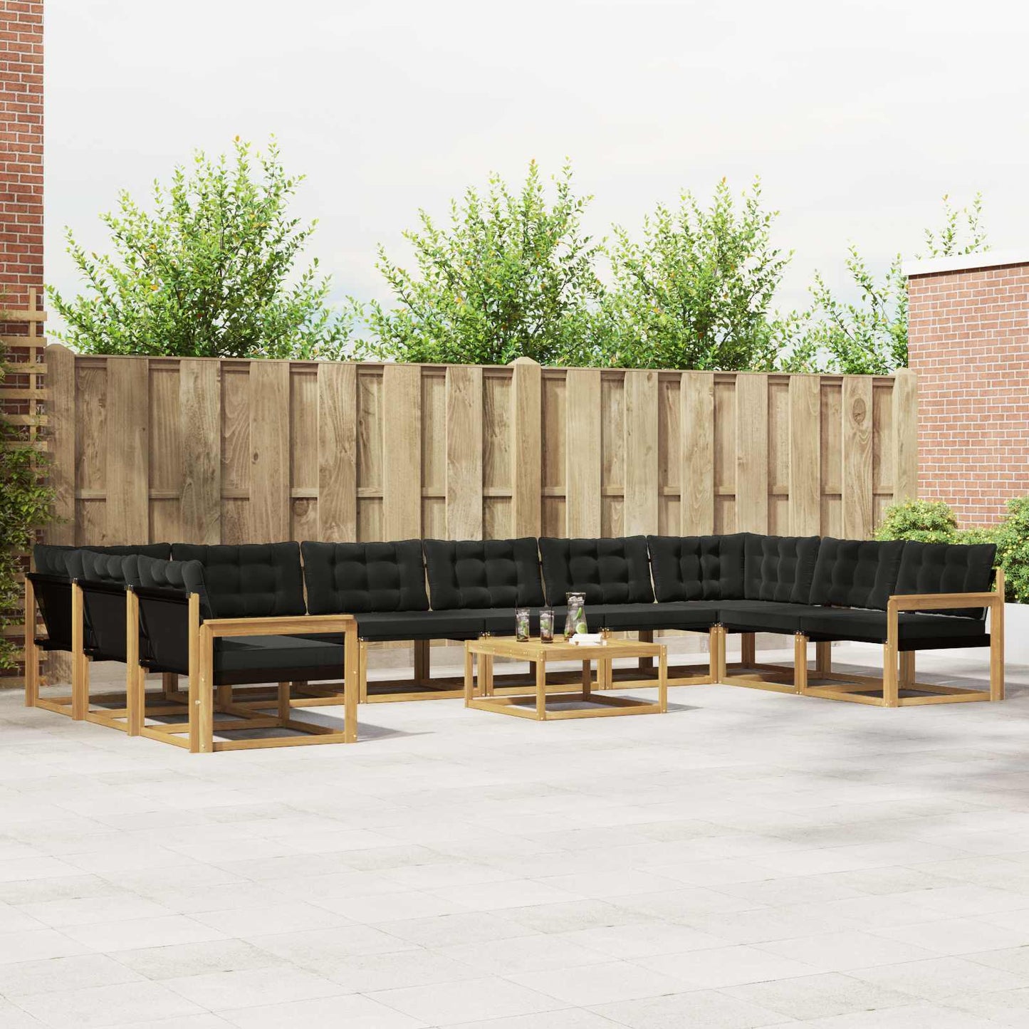 Outdoor-Sofagarnitur mit Kissen 11 pcs Weiß und Schwarz