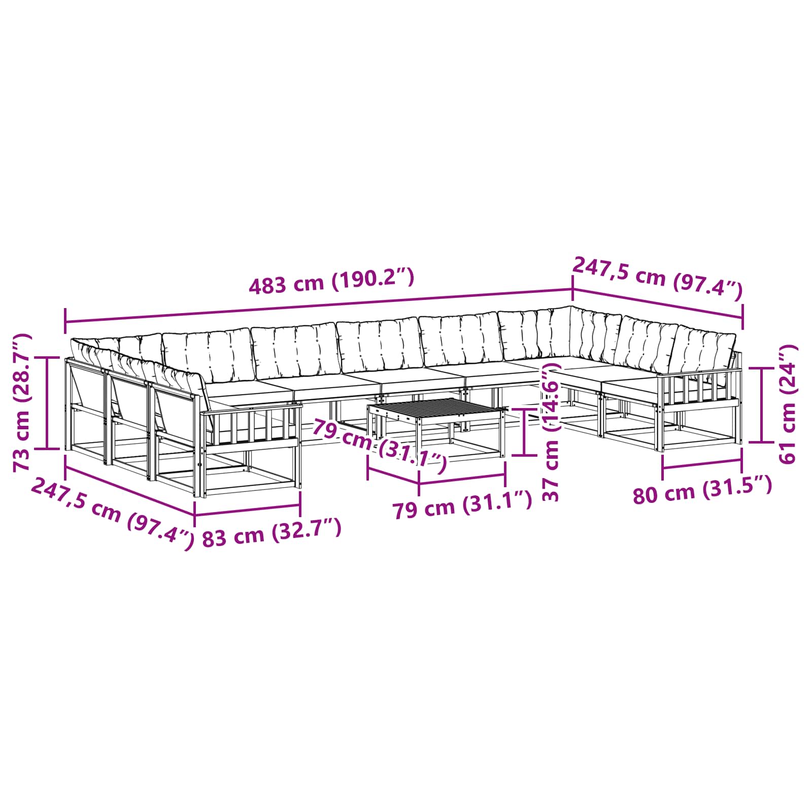 Outdoor-Sofagarnitur mit Kissen 11 pcs Weiß und Creme