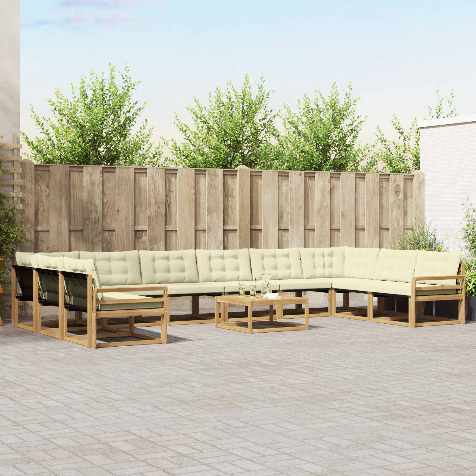 Outdoor-Sofagarnitur mit Kissen 11 pcs Weiß und Creme