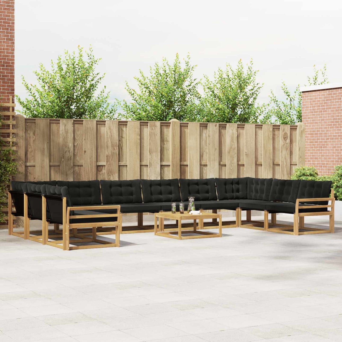 Outdoor-Sofagarnitur mit Kissen 11 pcs Weiß und Schwarz