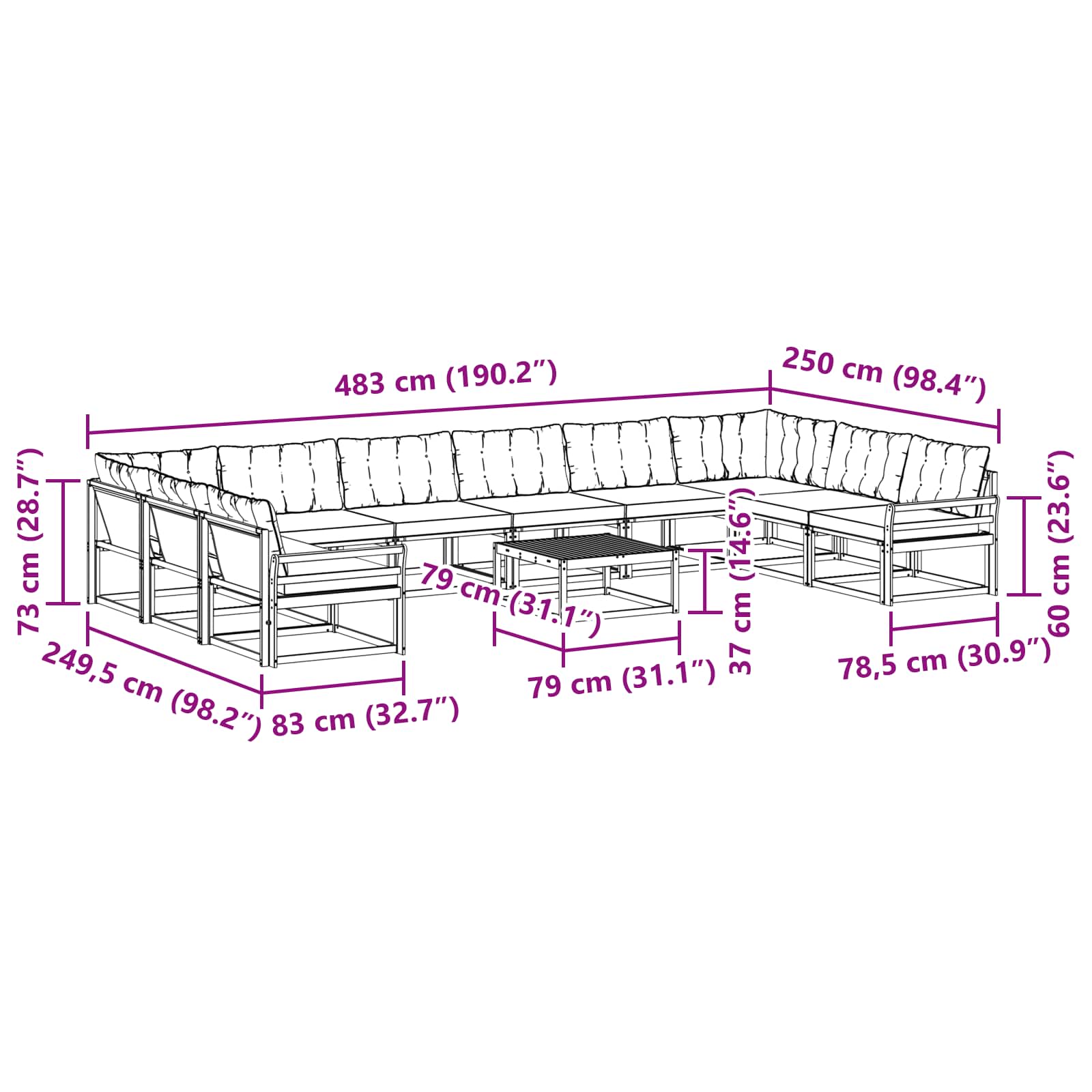 Outdoor-Sofagarnitur mit Kissen 11 pcs Weiß und Schwarz