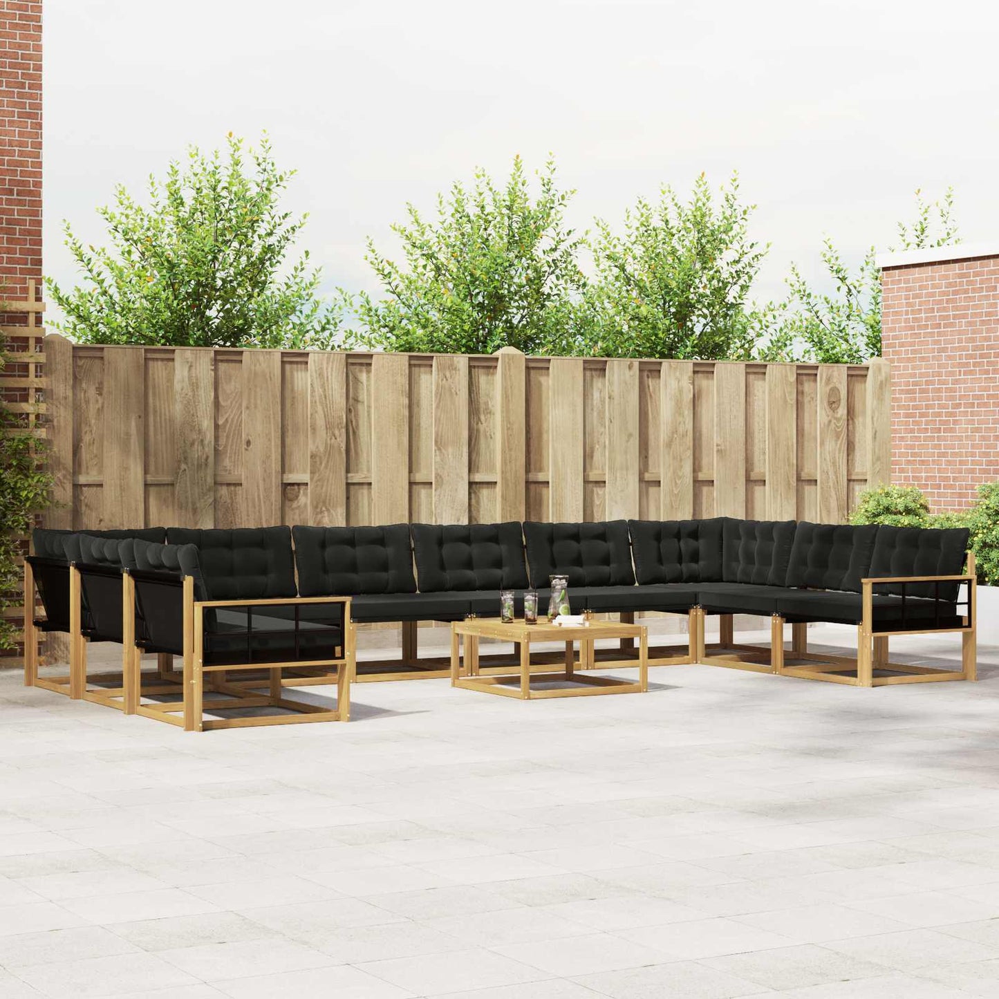 Outdoor-Sofagarnitur mit Kissen 11 pcs Weiß und Schwarz