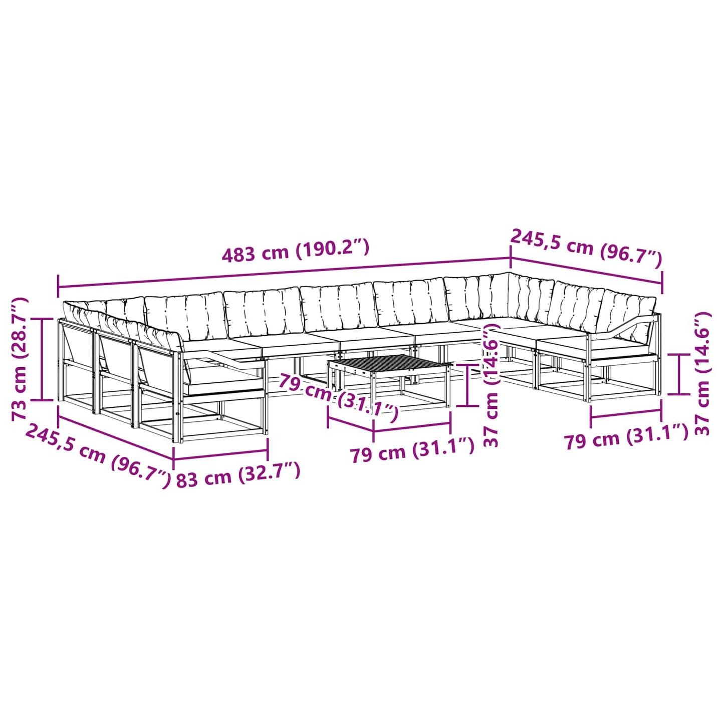 Outdoor-Sofagarnitur mit Kissen 11 pcs Weiß und Creme