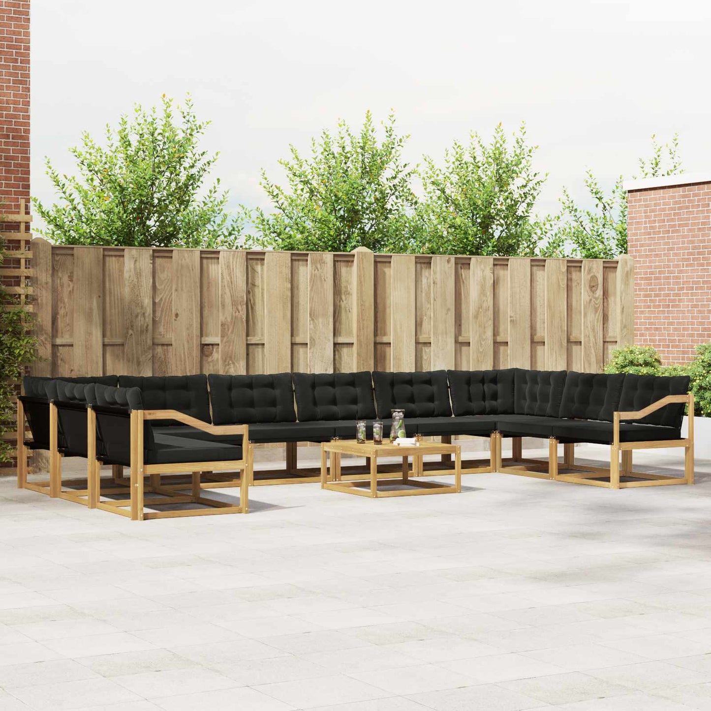 Outdoor-Sofagarnitur mit Kissen 11 pcs Weiß und Schwarz