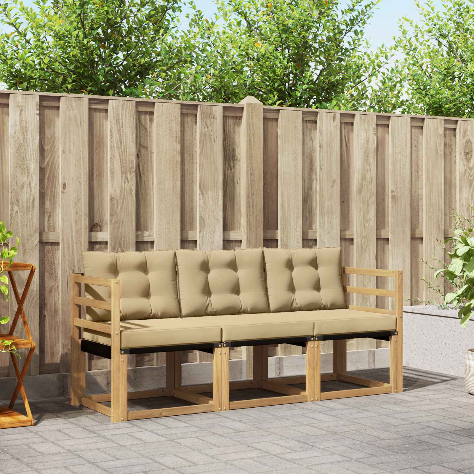 Outdoor-Sofagarnitur 3 stk. Weiß und Beige