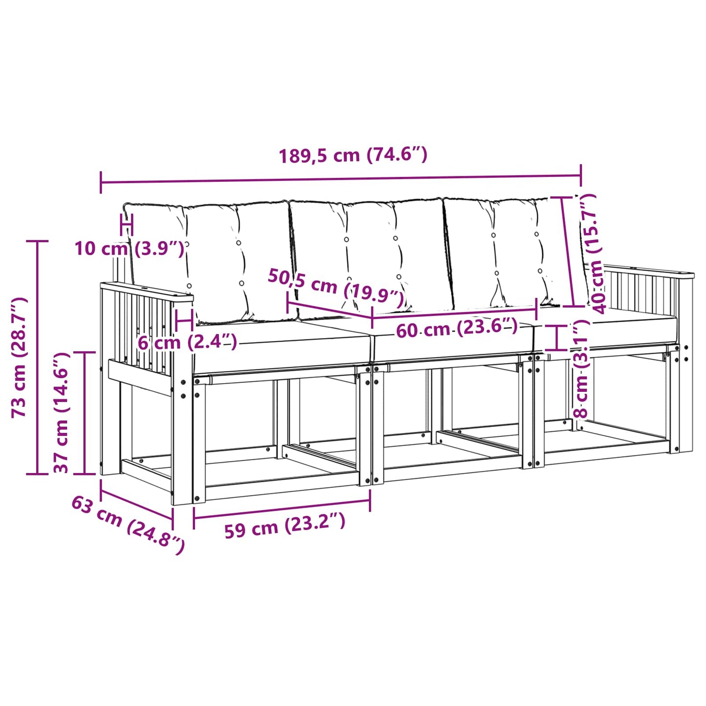 Outdoor-Sofagarnitur 3 stk. Weiß und Beige