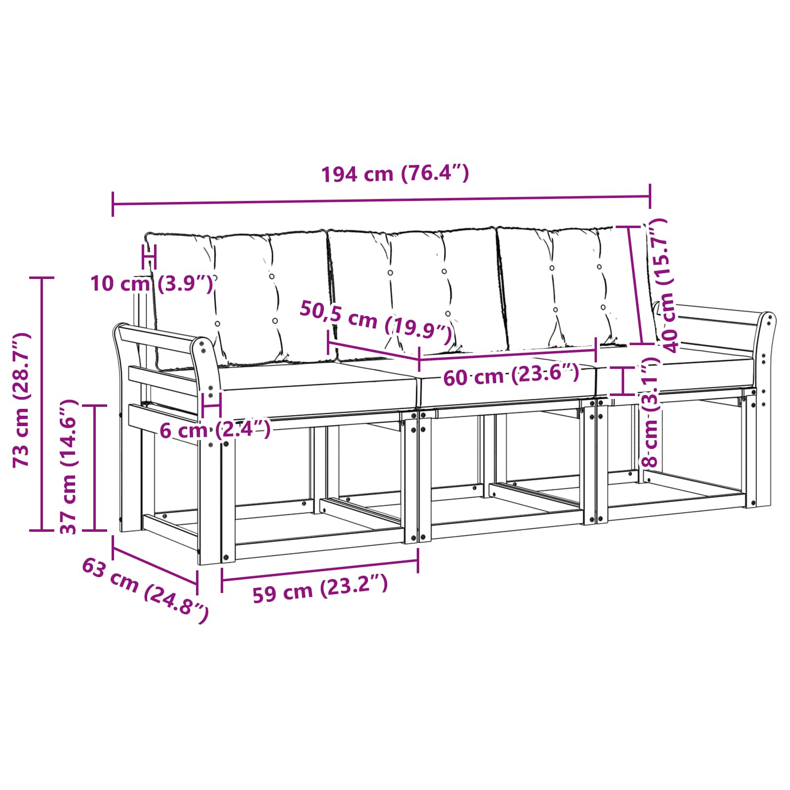Outdoor-Sofagarnitur 3 stk. Weiß und Beige