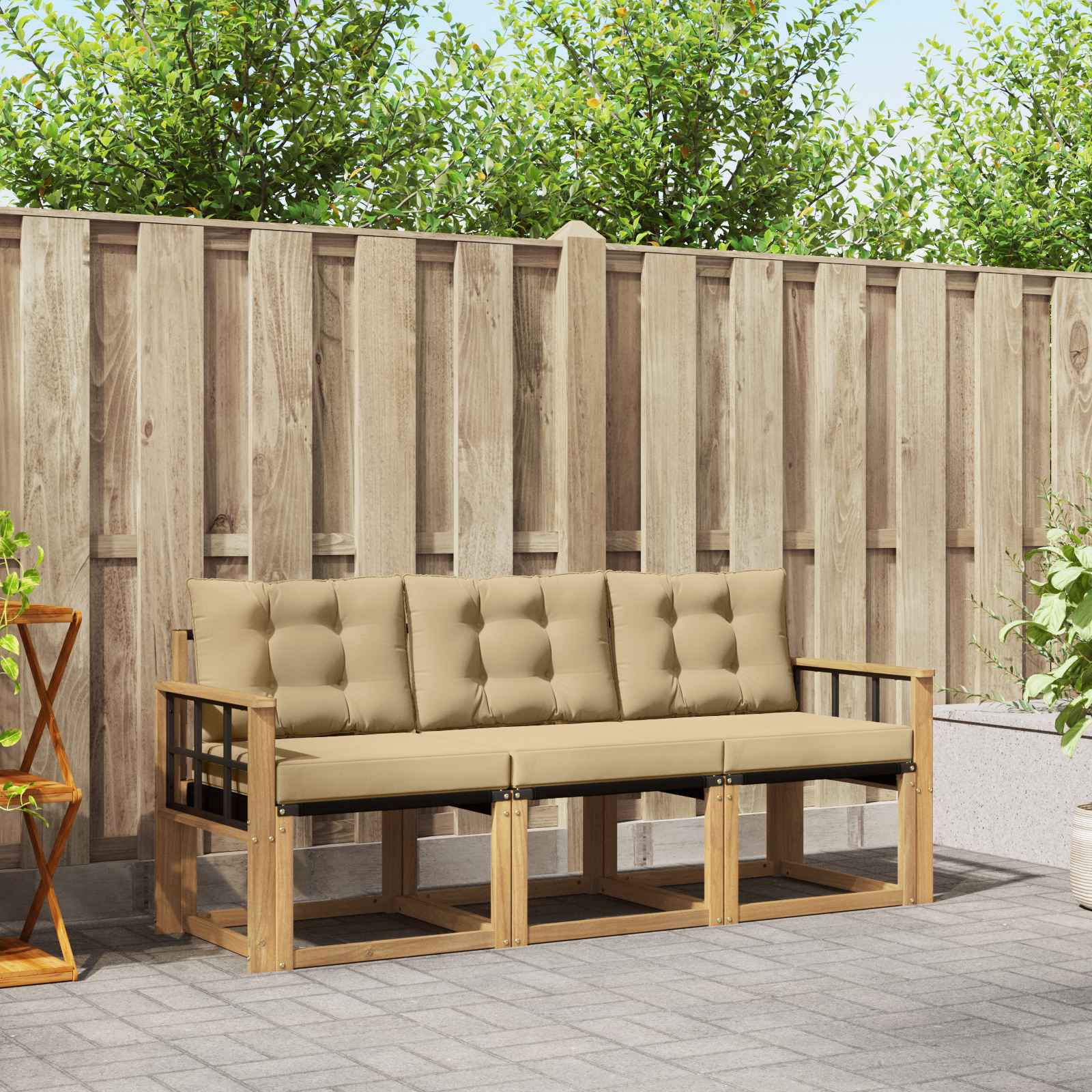 Outdoor-Sofagarnitur 3 stk. Weiß und Beige