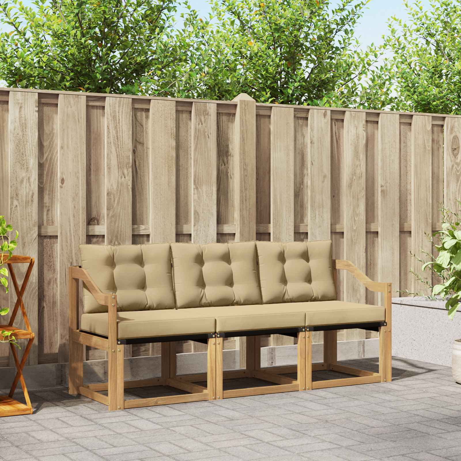 Outdoor-Sofagarnitur 3 stk. Weiß und Beige