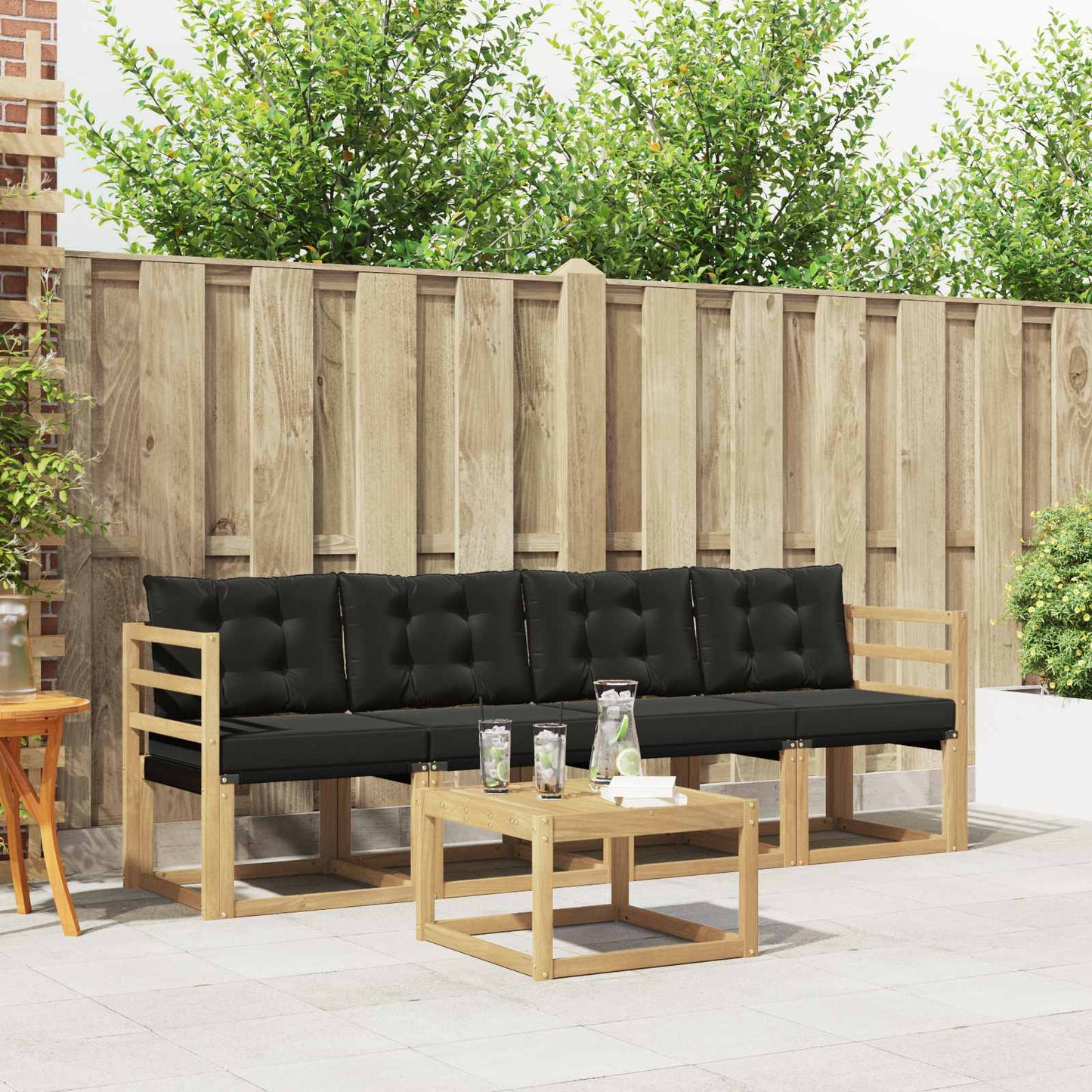 Outdoor-Sofagarnitur mit Kissen 5 pcs Weiß und Schwarz