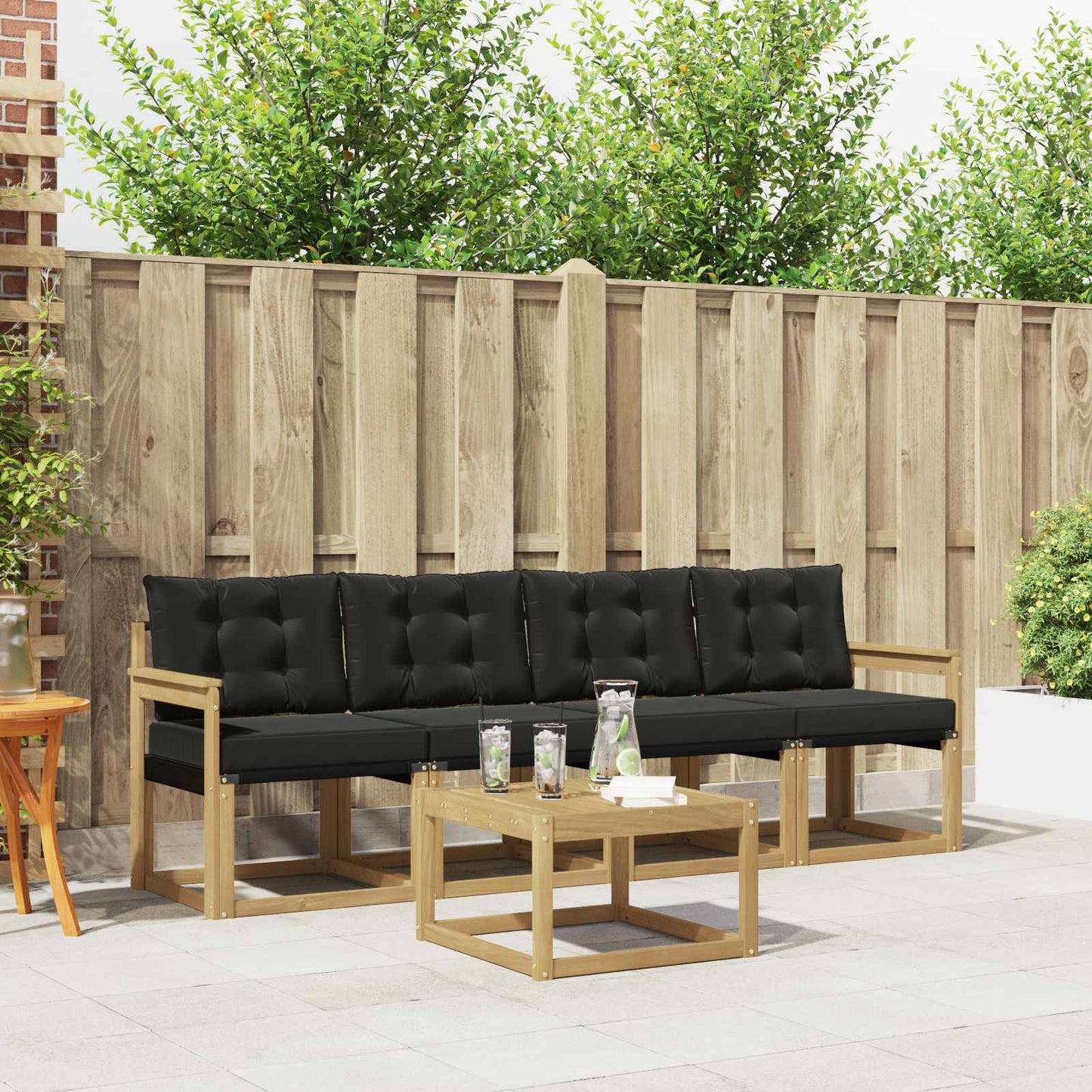 Outdoor-Sofagarnitur mit Kissen 5 pcs Weiß und Schwarz