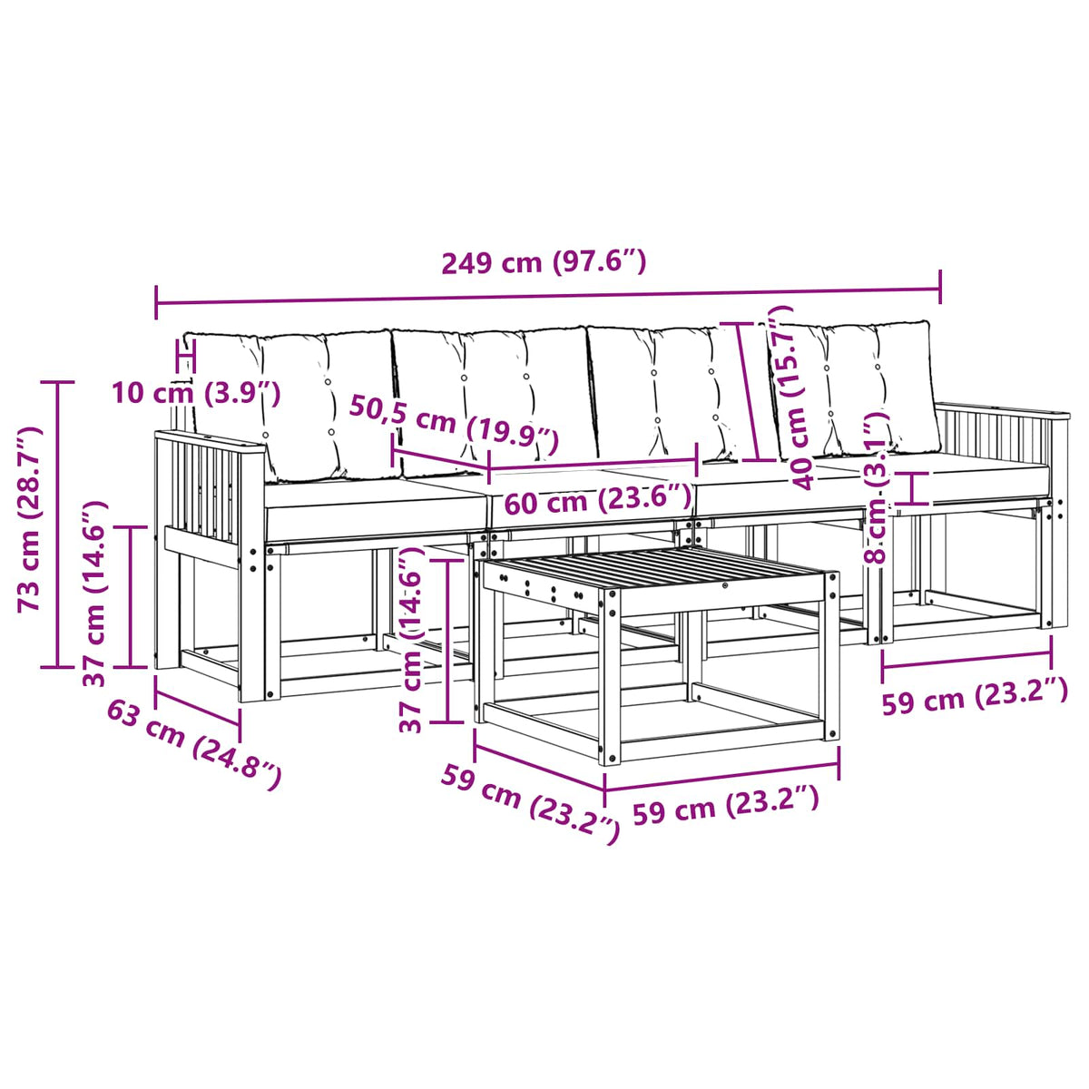 Outdoor-Sofagarnitur 5 stk. Weiß und Schwarz