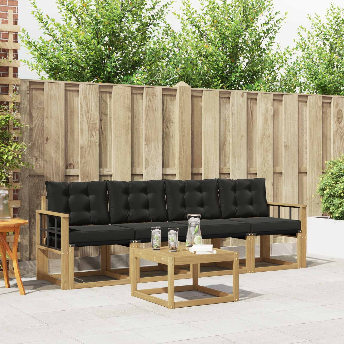 Outdoor-Sofagarnitur mit Kissen 5 pcs Weiß und Schwarz