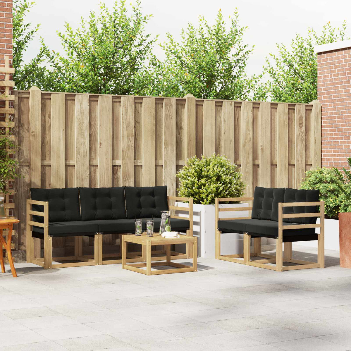 Outdoor-Sofagarnitur 6 stk. Weiß und Schwarz