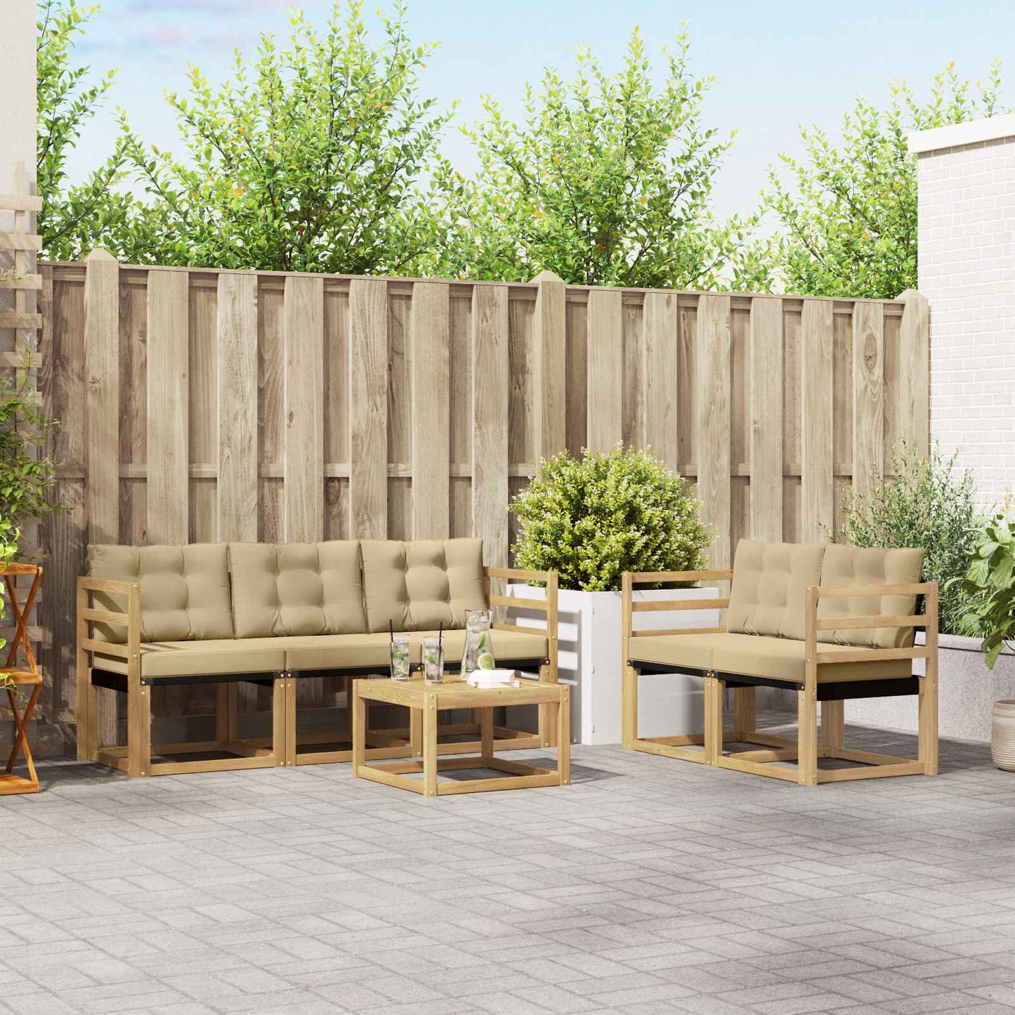 Outdoor-Sofagarnitur mit Kissen 6 pcs Weiß und Beige
