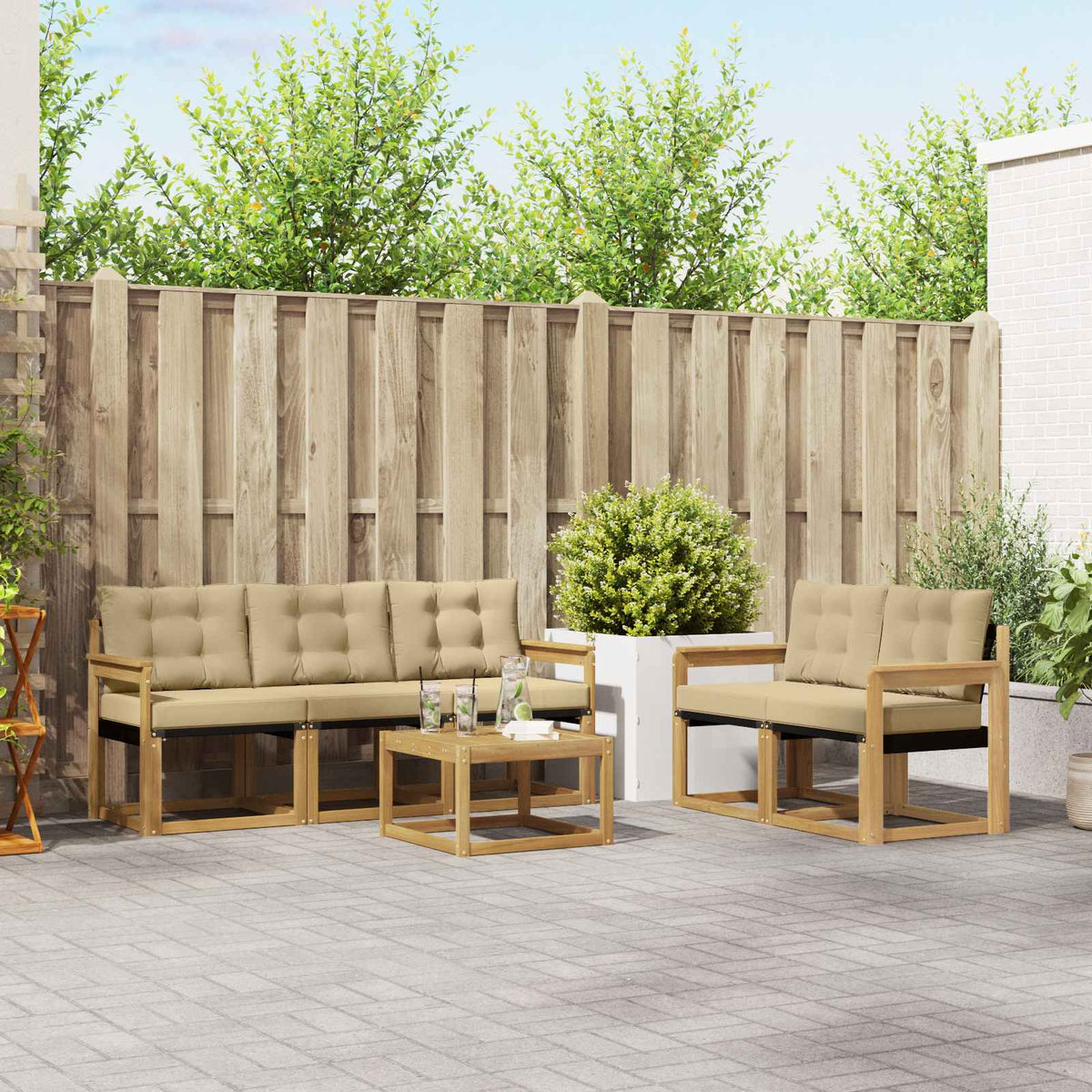 Outdoor-Sofagarnitur 6 stk. Weiß und Beige