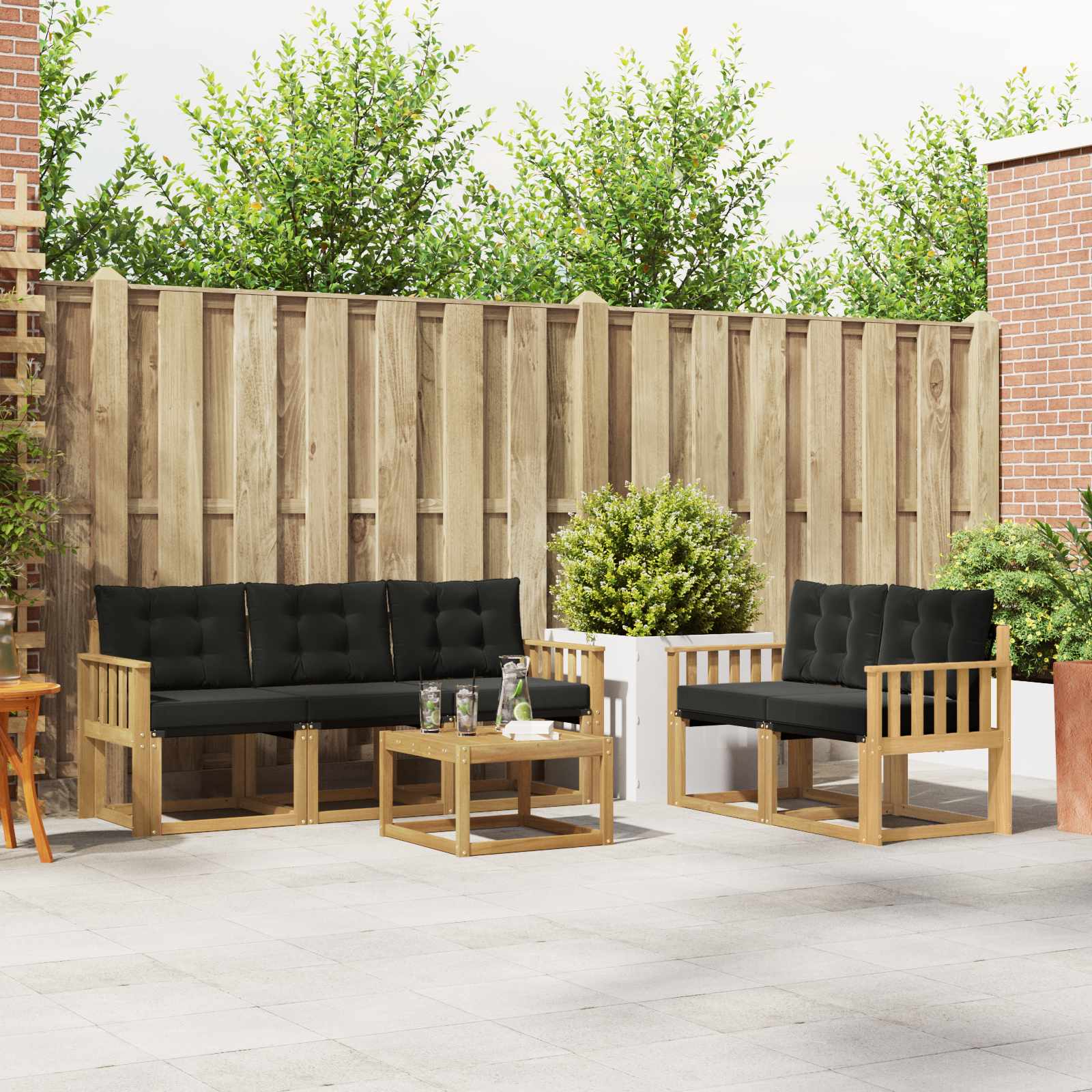 Outdoor-Sofagarnitur 6 stk. Weiß und Schwarz