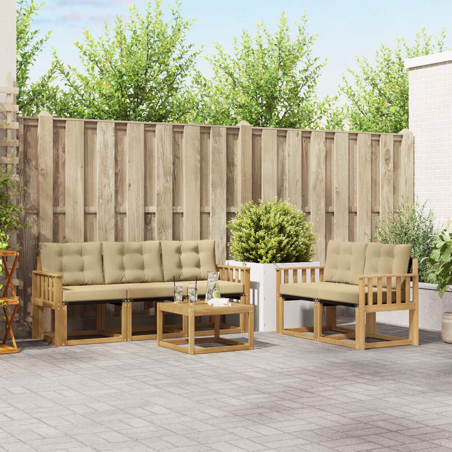 Outdoor-Sofagarnitur 6 stk. Weiß und Beige