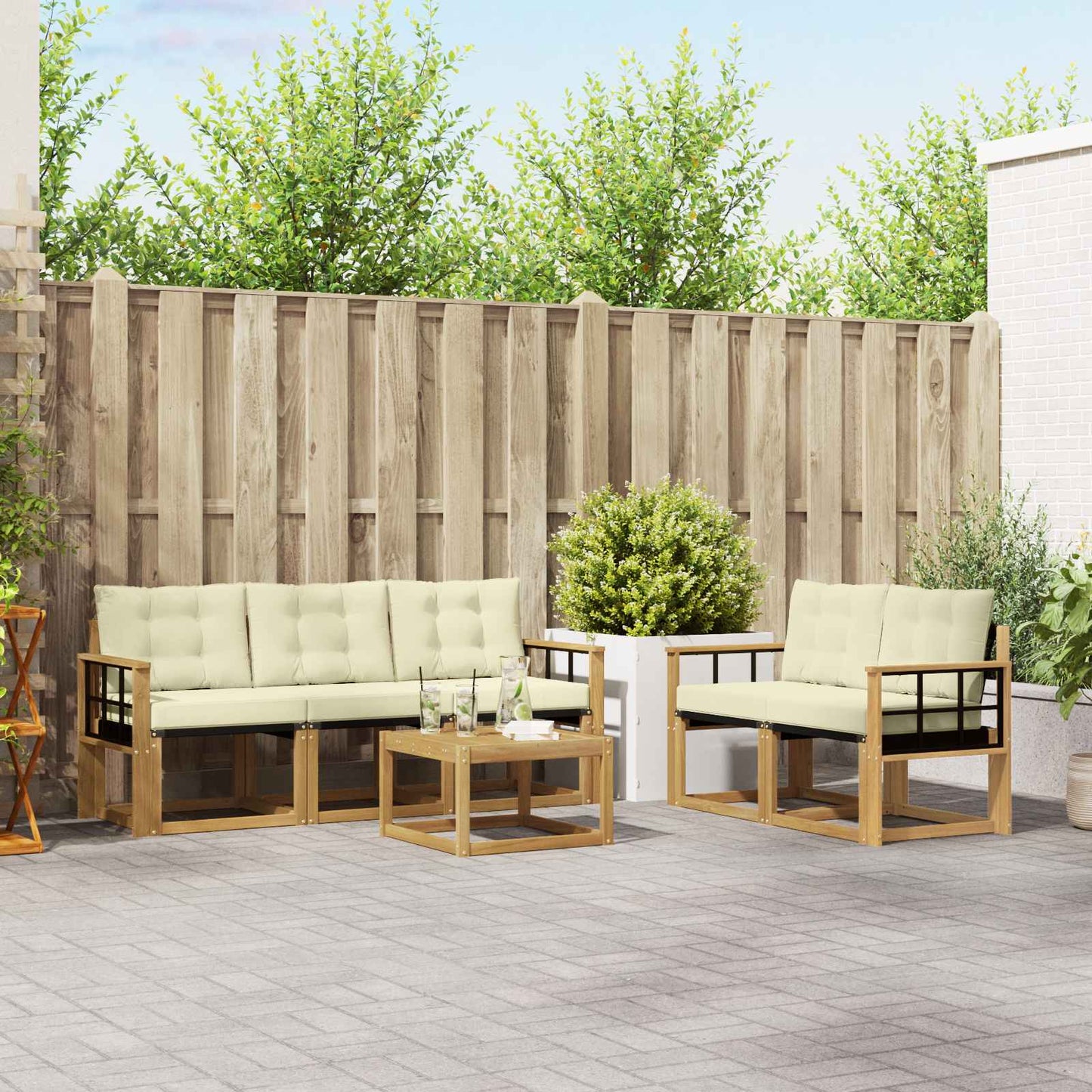Outdoor-Sofagarnitur mit Kissen 6 pcs Weiß und Creme