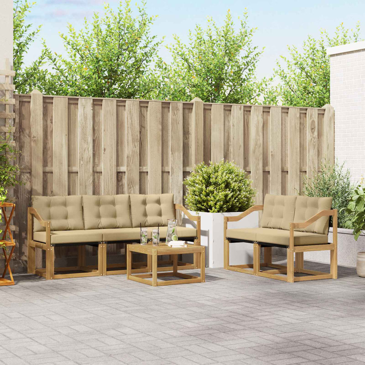 Outdoor-Sofagarnitur 6 stk. Weiß und Beige
