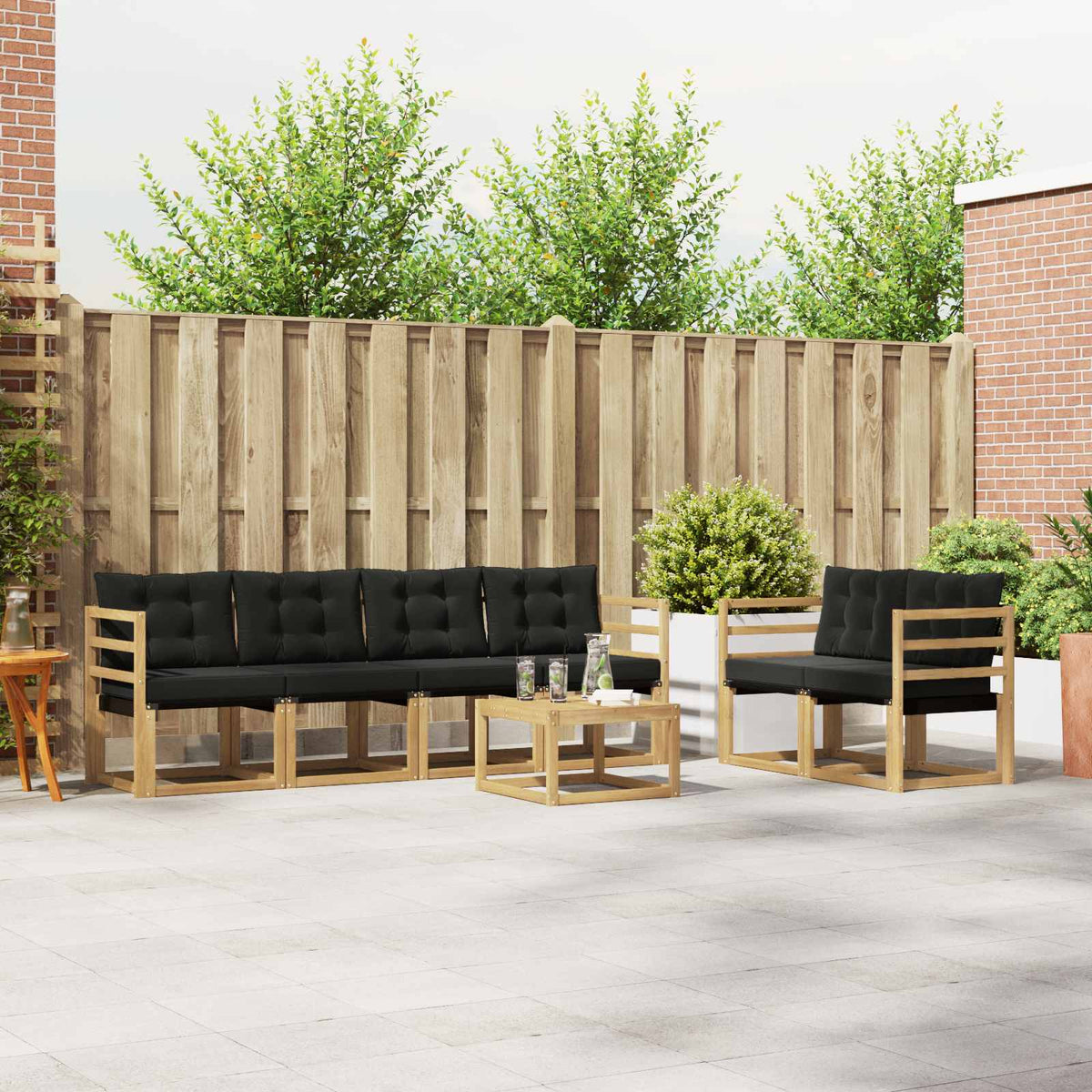 Outdoor-Sofagarnitur 7 stk. Weiß und Schwarz