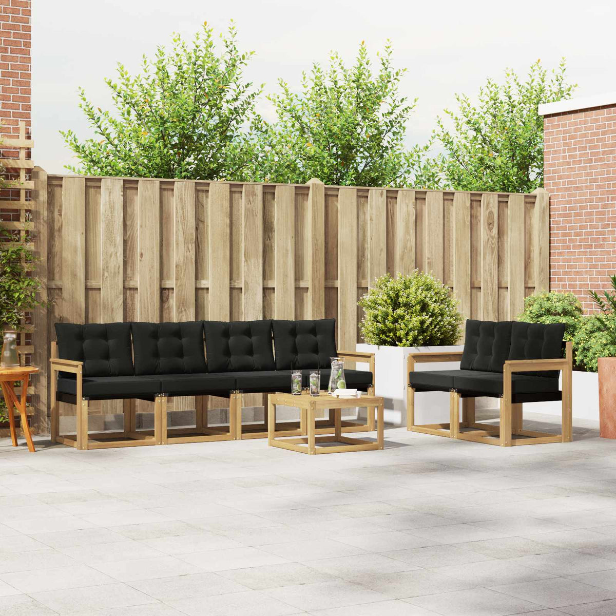 Outdoor-Sofagarnitur 7 stk. Weiß und Schwarz