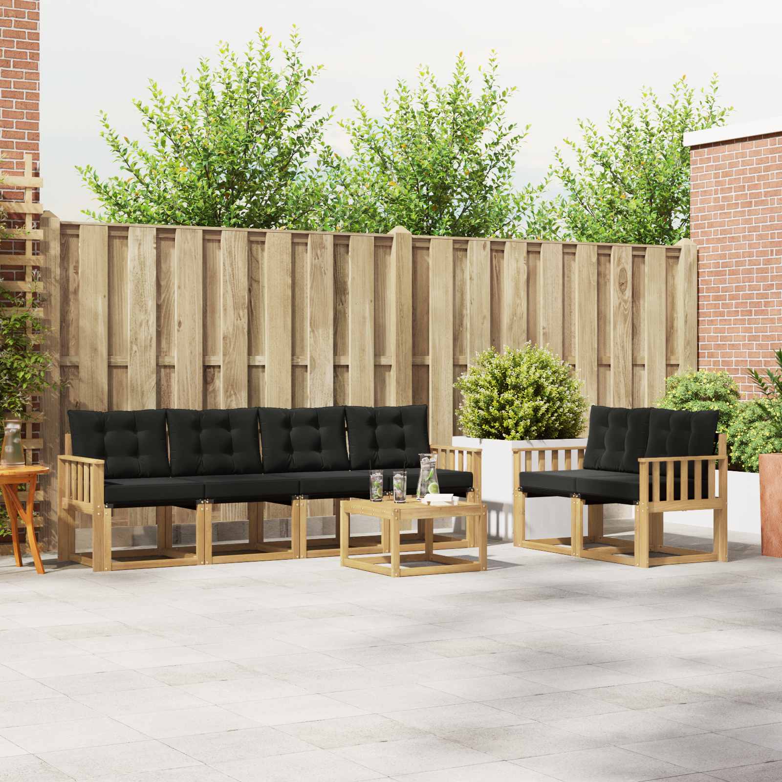 Outdoor-Sofagarnitur 7 stk. Weiß und Schwarz