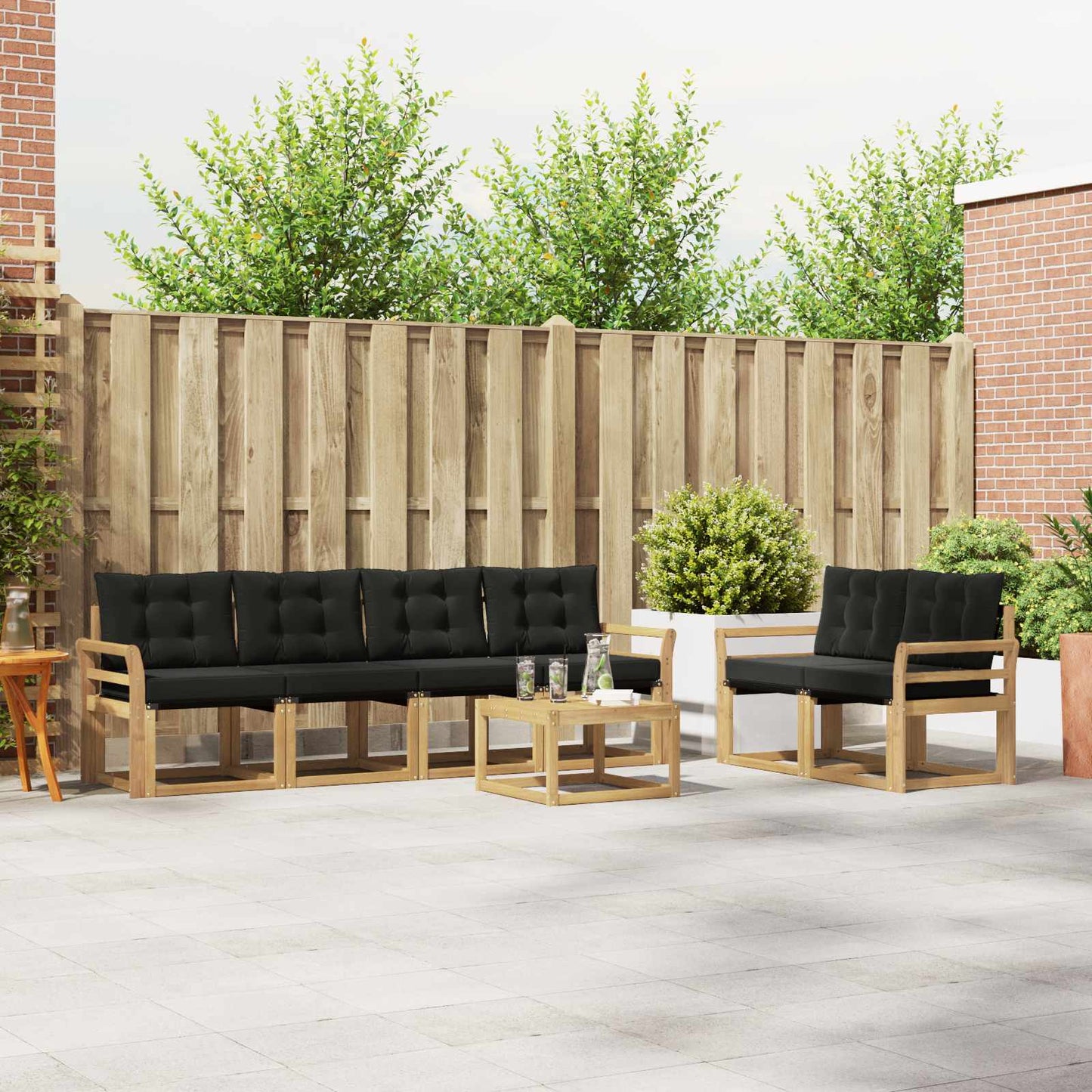 Outdoor-Sofagarnitur 7 stk. Weiß und Schwarz
