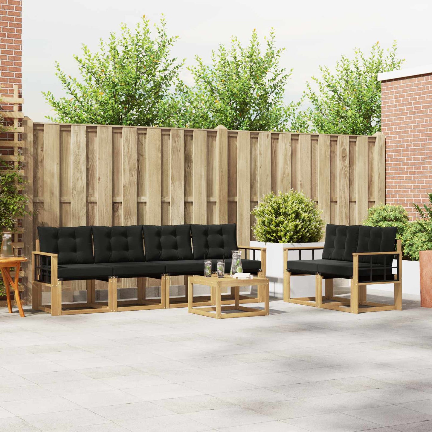 Outdoor-Sofagarnitur mit Kissen 7 pcs Weiß und Schwarz