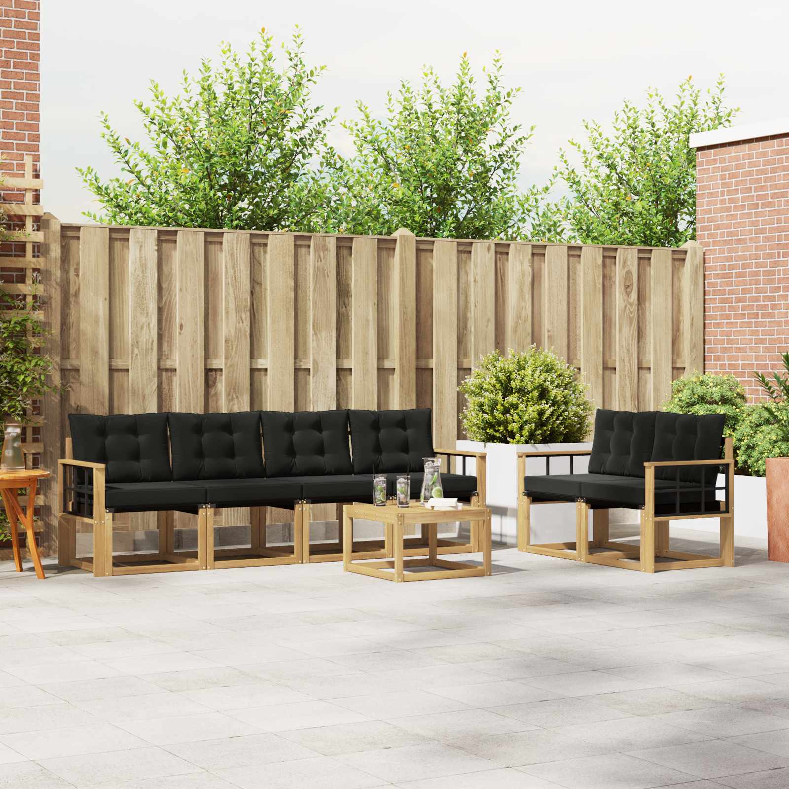 Outdoor-Sofagarnitur mit Kissen 7 pcs Weiß und Schwarz