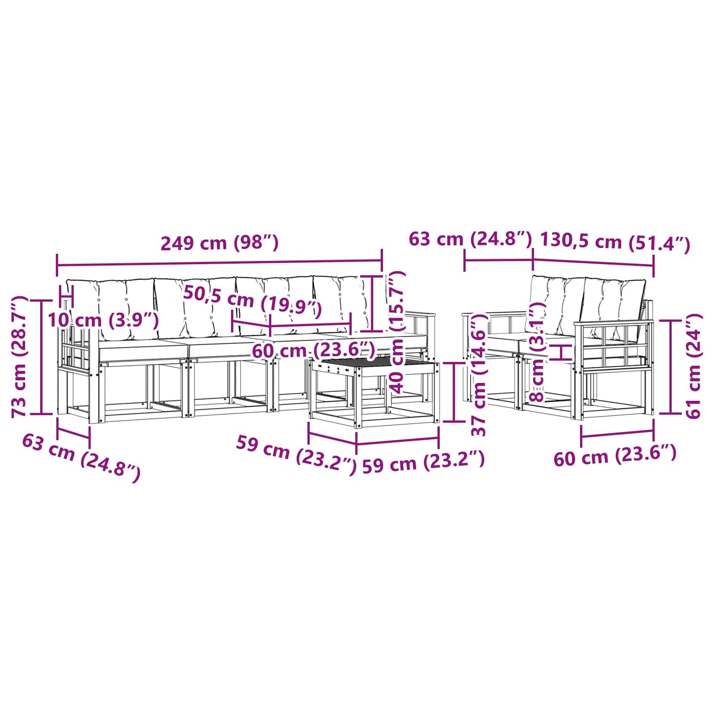 Outdoor-Sofagarnitur mit Kissen 7 pcs Weiß und Schwarz