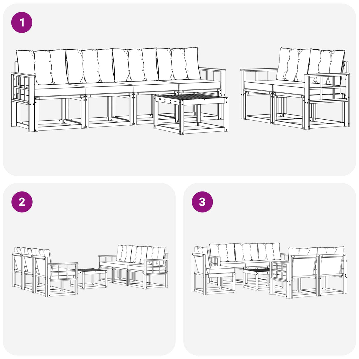 Outdoor-Sofagarnitur 7 stk. Weiß und Schwarz