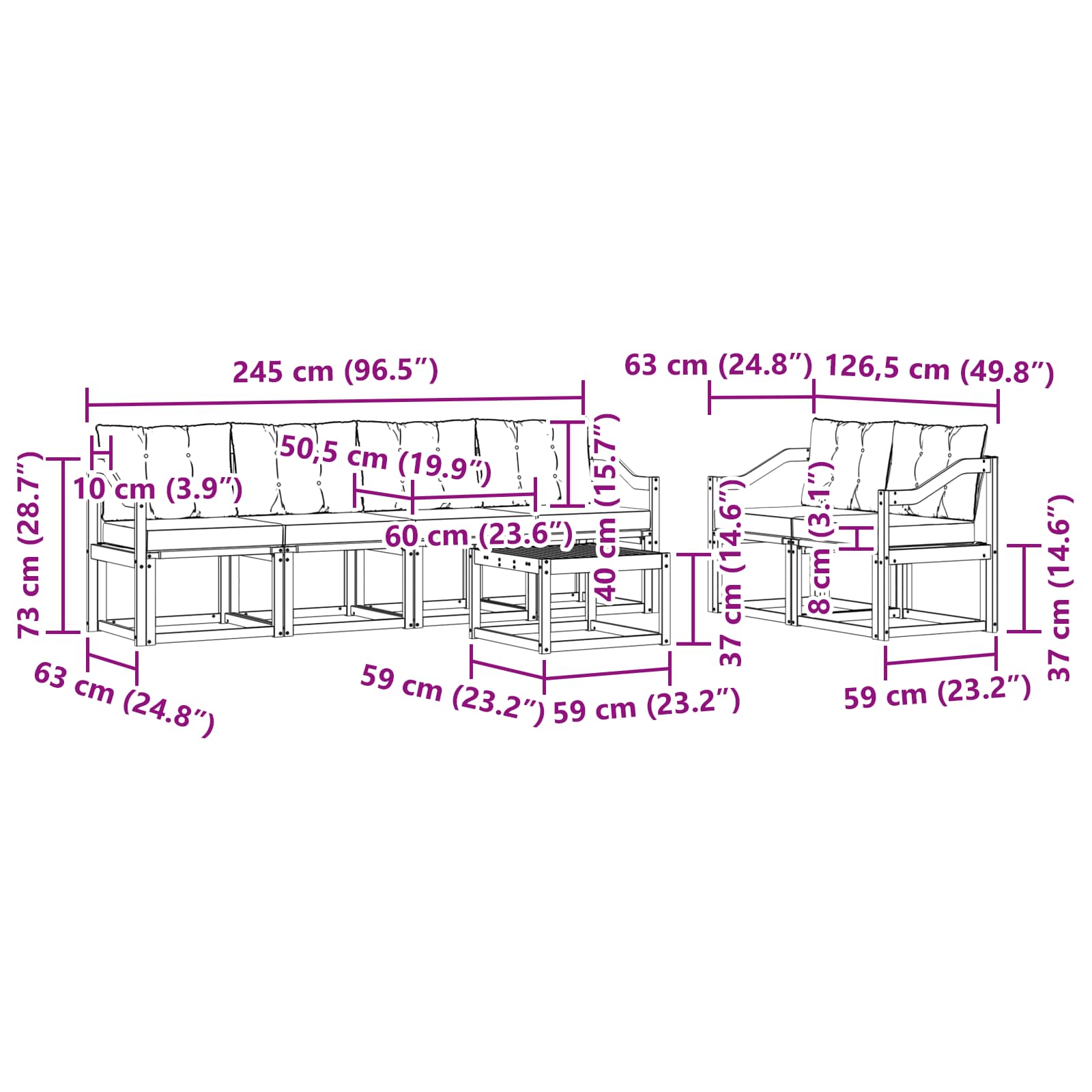 Outdoor-Sofagarnitur mit Kissen 7 pcs Weiß und Schwarz