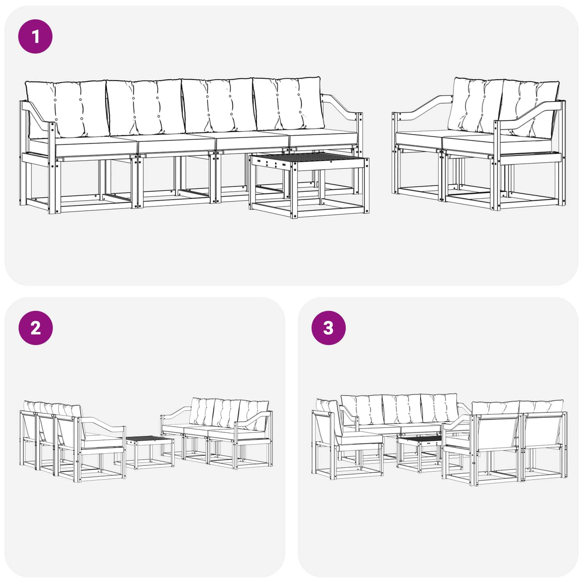 Outdoor-Sofagarnitur 7 stk. Weiß und Schwarz