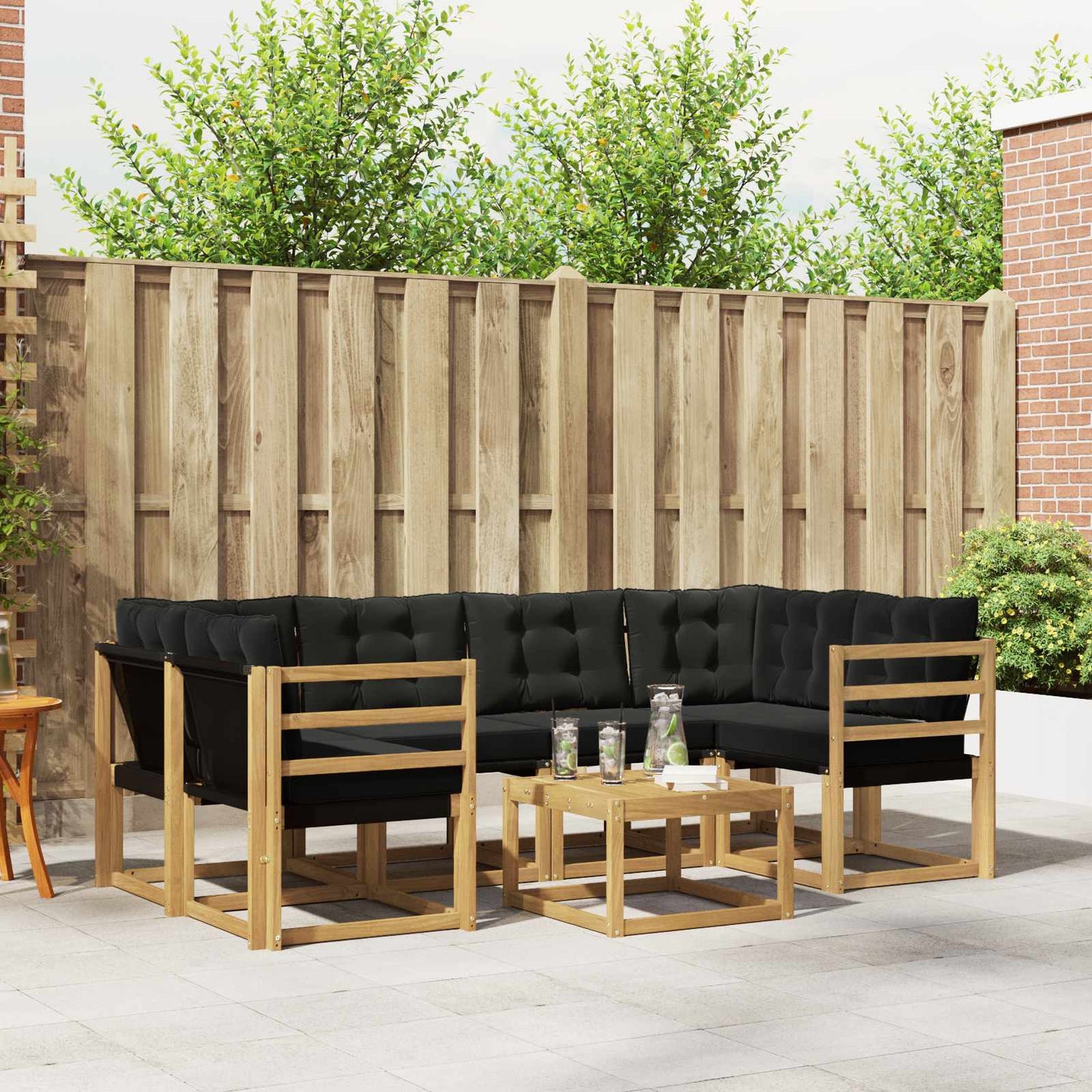 Outdoor-Sofagarnitur mit Kissen 7 pcs Weiß und Schwarz