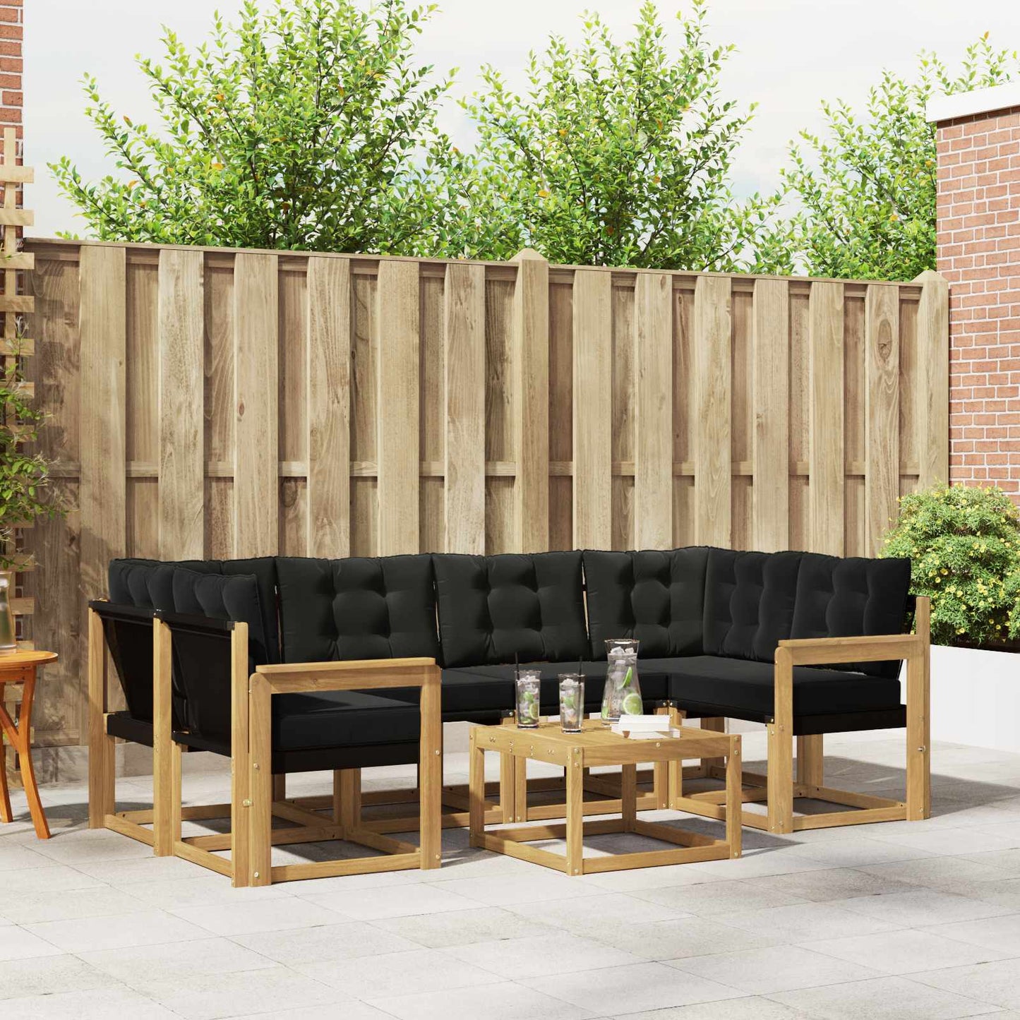 Outdoor-Sofagarnitur mit Kissen 7 pcs Weiß und Schwarz