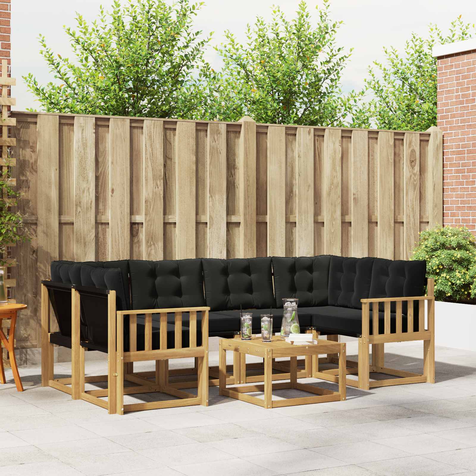 Outdoor-Sofagarnitur mit Kissen 7 pcs Weiß und Schwarz