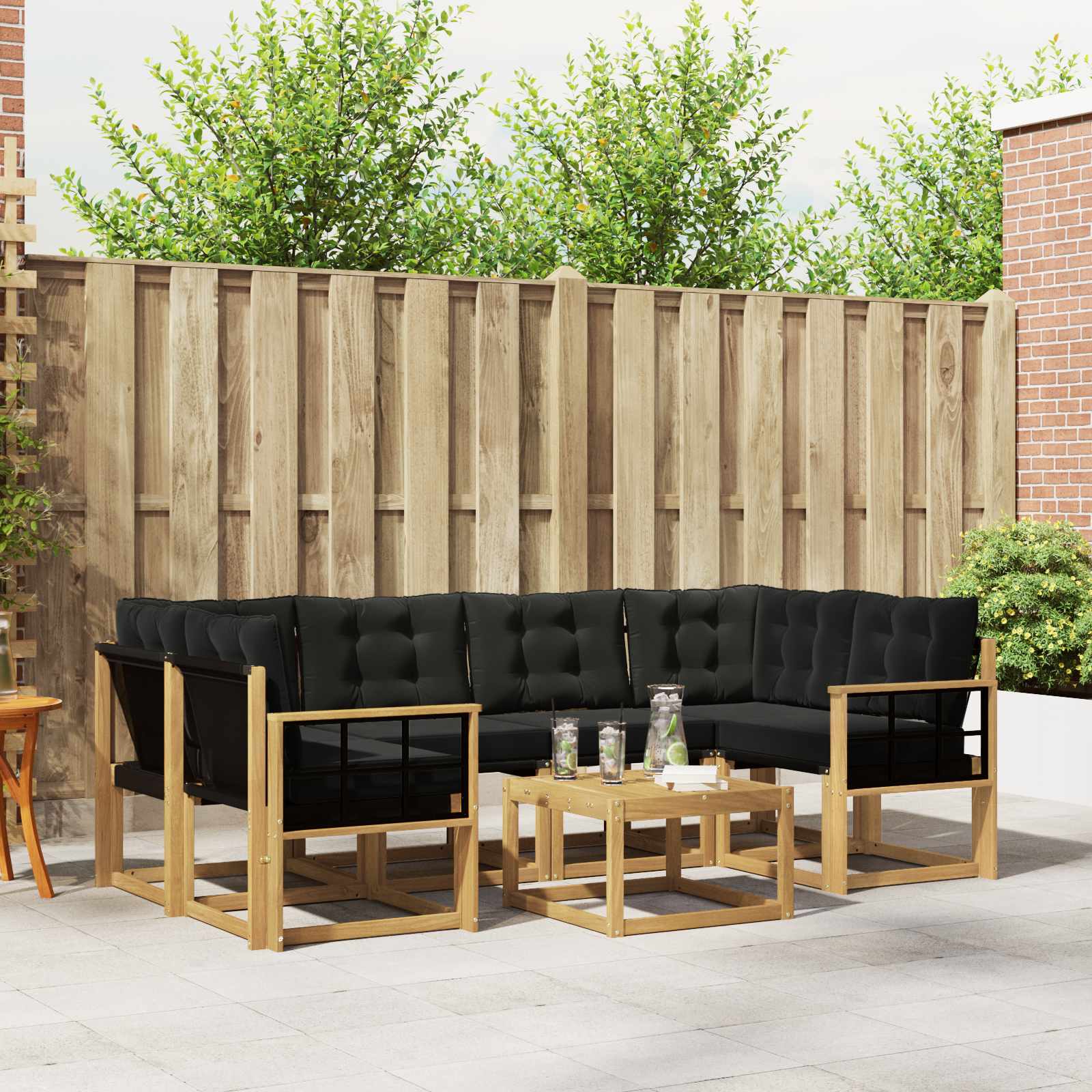 Outdoor-Sofagarnitur mit Kissen 7 pcs Weiß und Schwarz