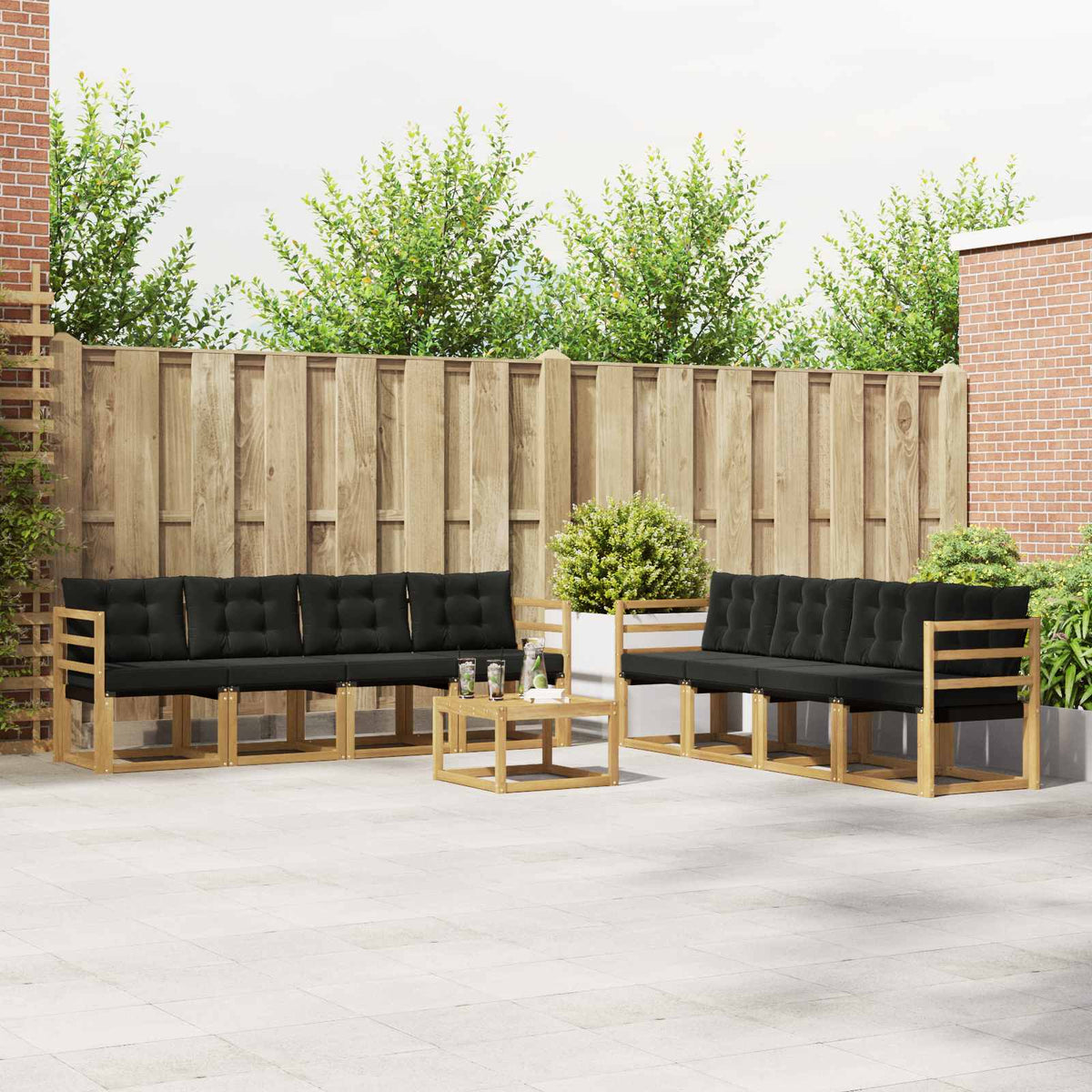 Outdoor-Sofagarnitur 9 stk. Weiß und Schwarz