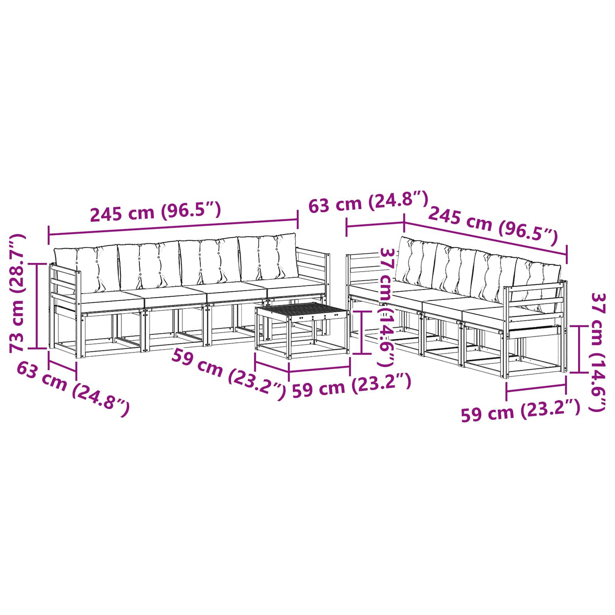Outdoor-Sofagarnitur 9 stk. Weiß und Schwarz