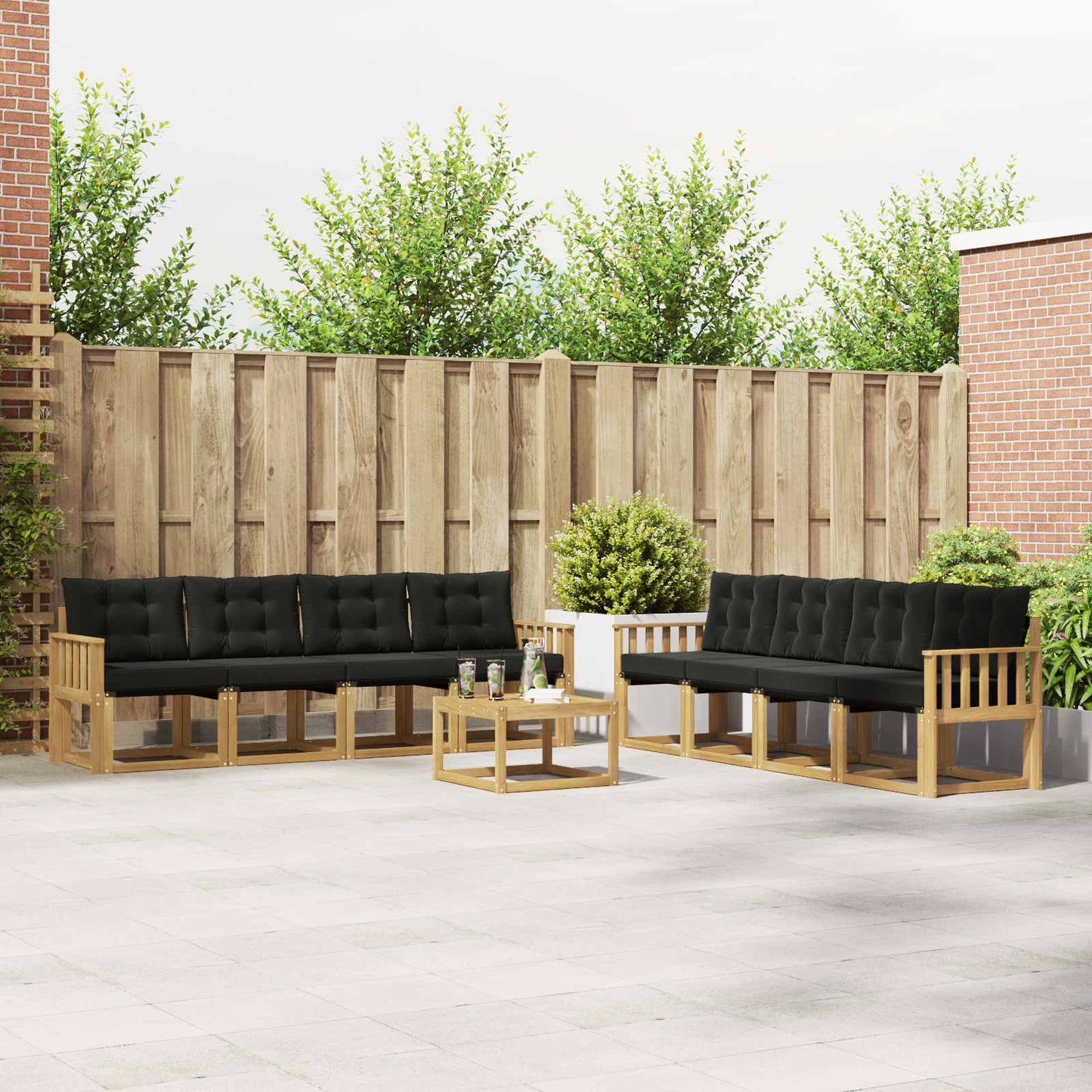 Outdoor-Sofagarnitur 9 stk. Weiß und Schwarz