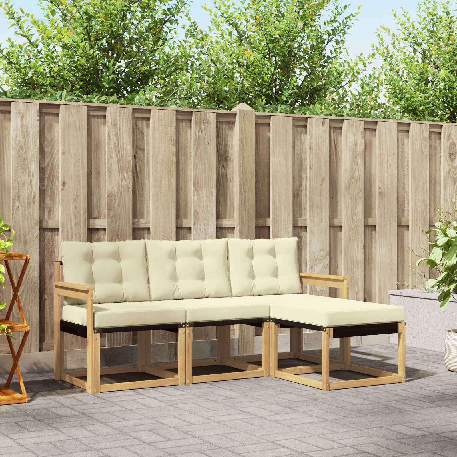 Outdoor-Sofagarnitur mit Kissen 4 pcs Weiß und Creme