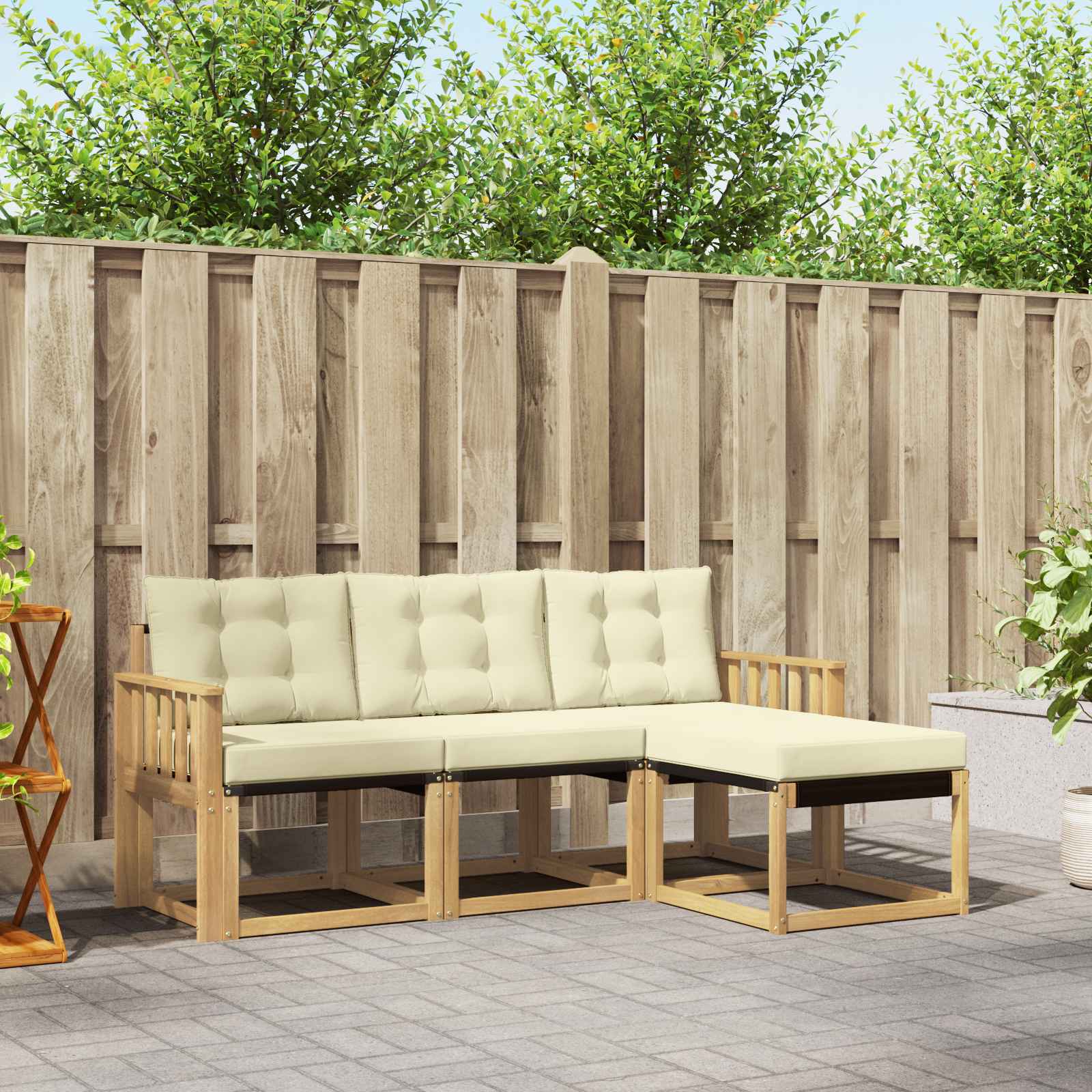 Outdoor-Sofagarnitur mit Kissen 4 pcs Weiß und Creme