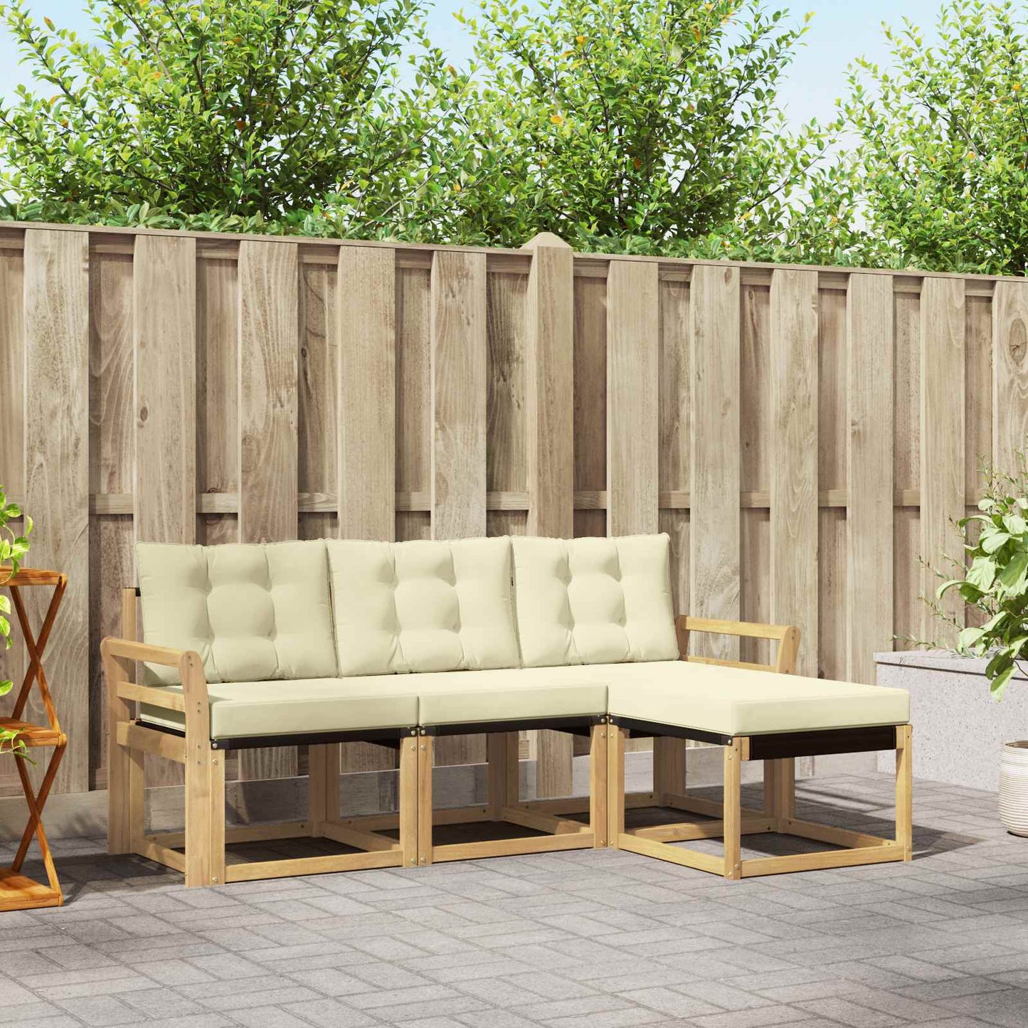 Outdoor-Sofagarnitur mit Kissen 4 pcs Weiß und Creme
